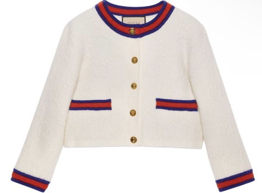 Gucci Gucci Felted GG Fine Wool Cardigan Ivory/Blue/Red Size M Size M / US 6-8 / IT 42-44 - 1 Thumbnail