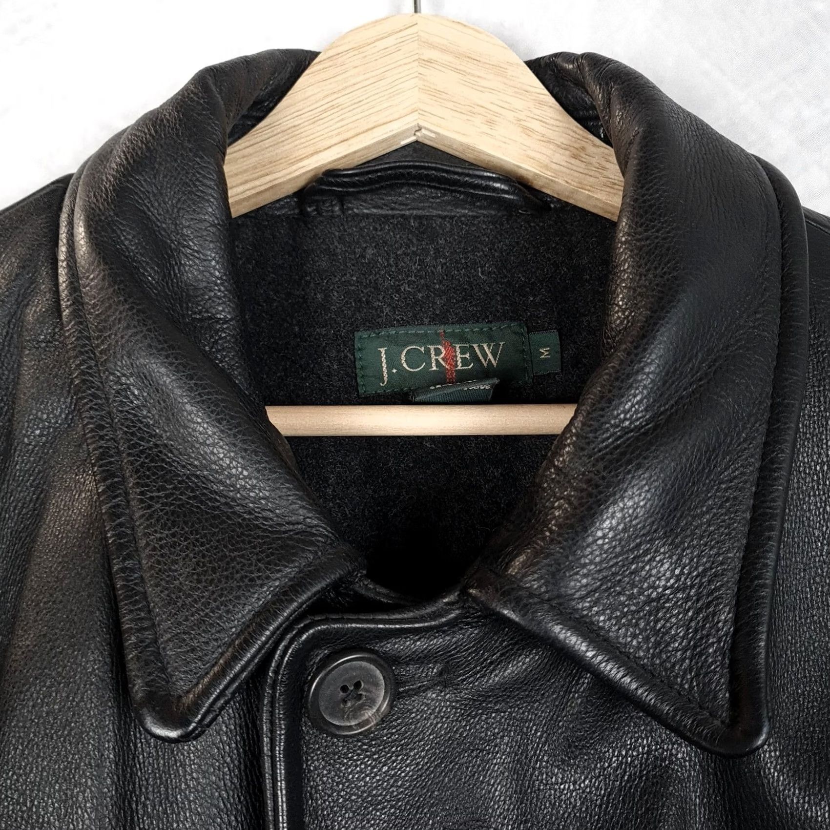 J.Crew J.CREW Coat Mens Medium Black Leather Wool Lined Button Front Car Coat Size US M / EU 48-50 / 2 - 3 Thumbnail
