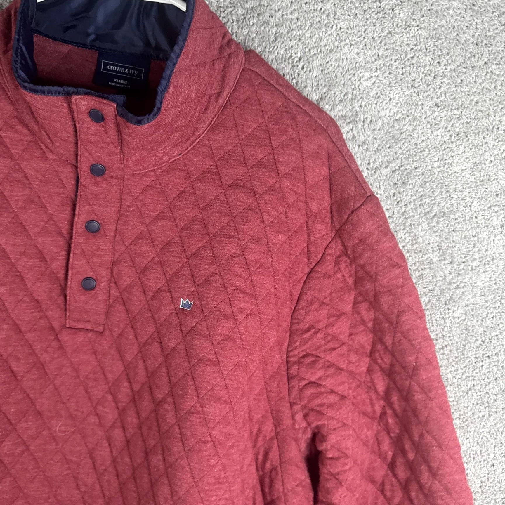 Vintage Crown & Ivy Sweatshirt Mens XL Red Quilted Snap Henley Pullover Mock Neck Lined Winter Heavyweight Insulated Jersey Cotton Polyester Size US XL / EU 56 / 4 - 4 Thumbnail