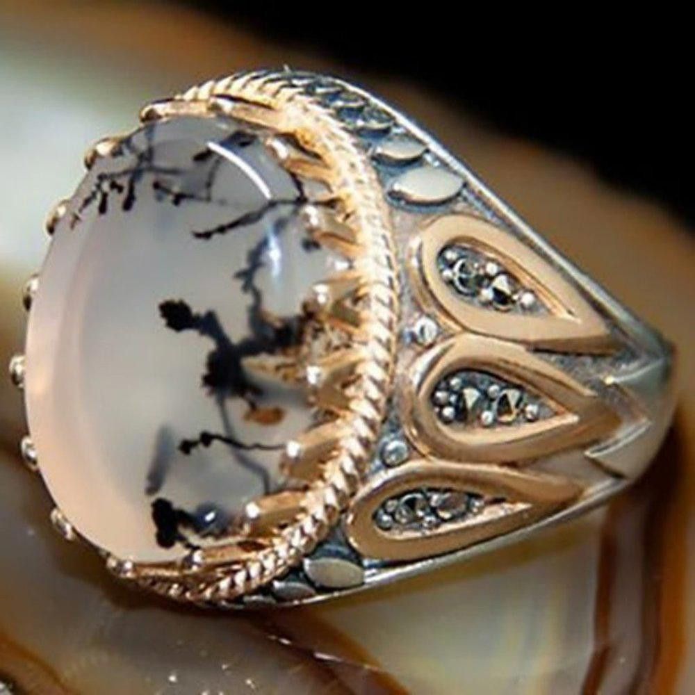 Designer Men's Handmade Retro Ink Moonstone Turkish Ring - Size 8 Size ONE SIZE - 1 Thumbnail