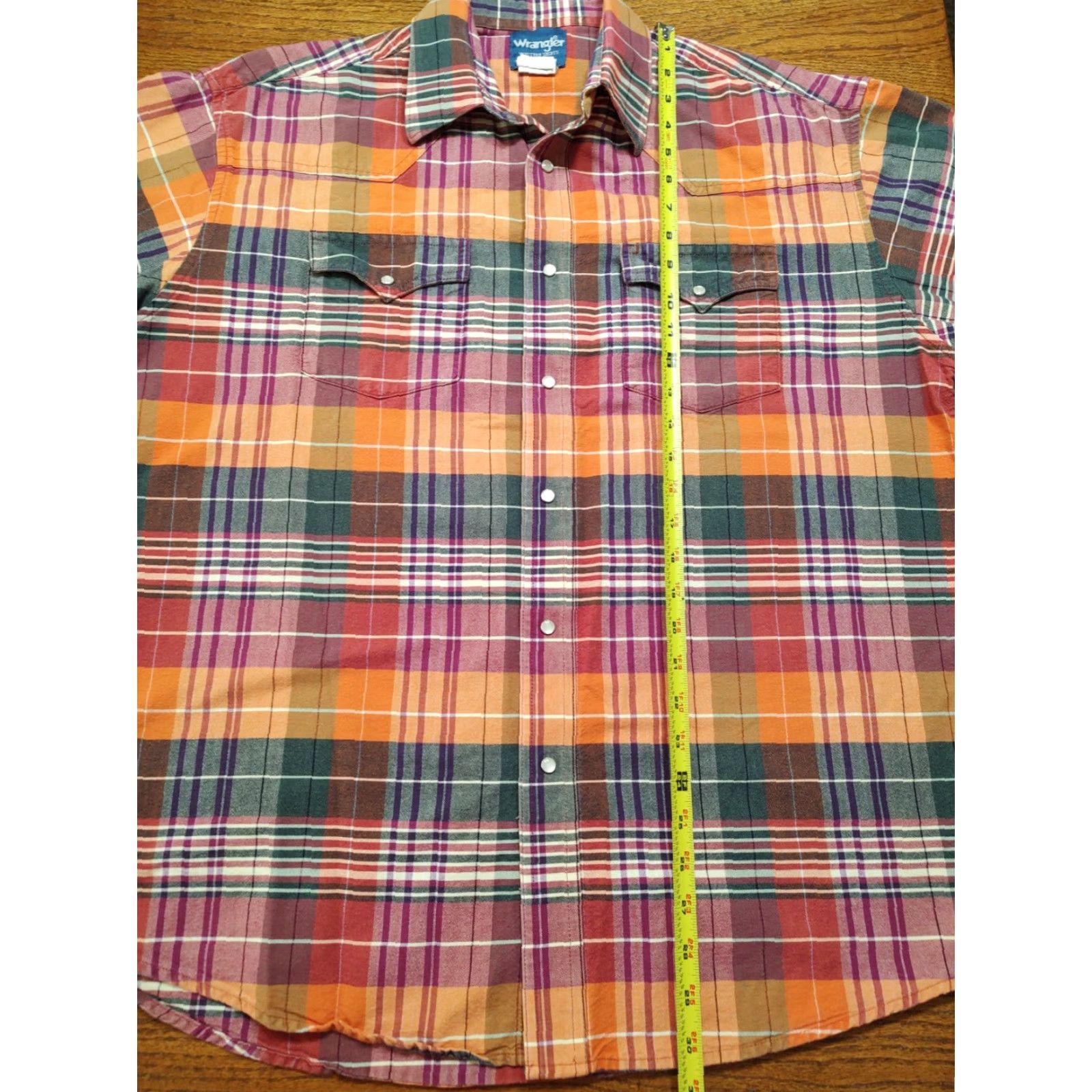 Wrangler VTG Wrangler Brushpopper Pearl Snap Shirt Mens XL Plaid Short Sleeve Orange Size US XL / EU 56 / 4 - 5 Thumbnail