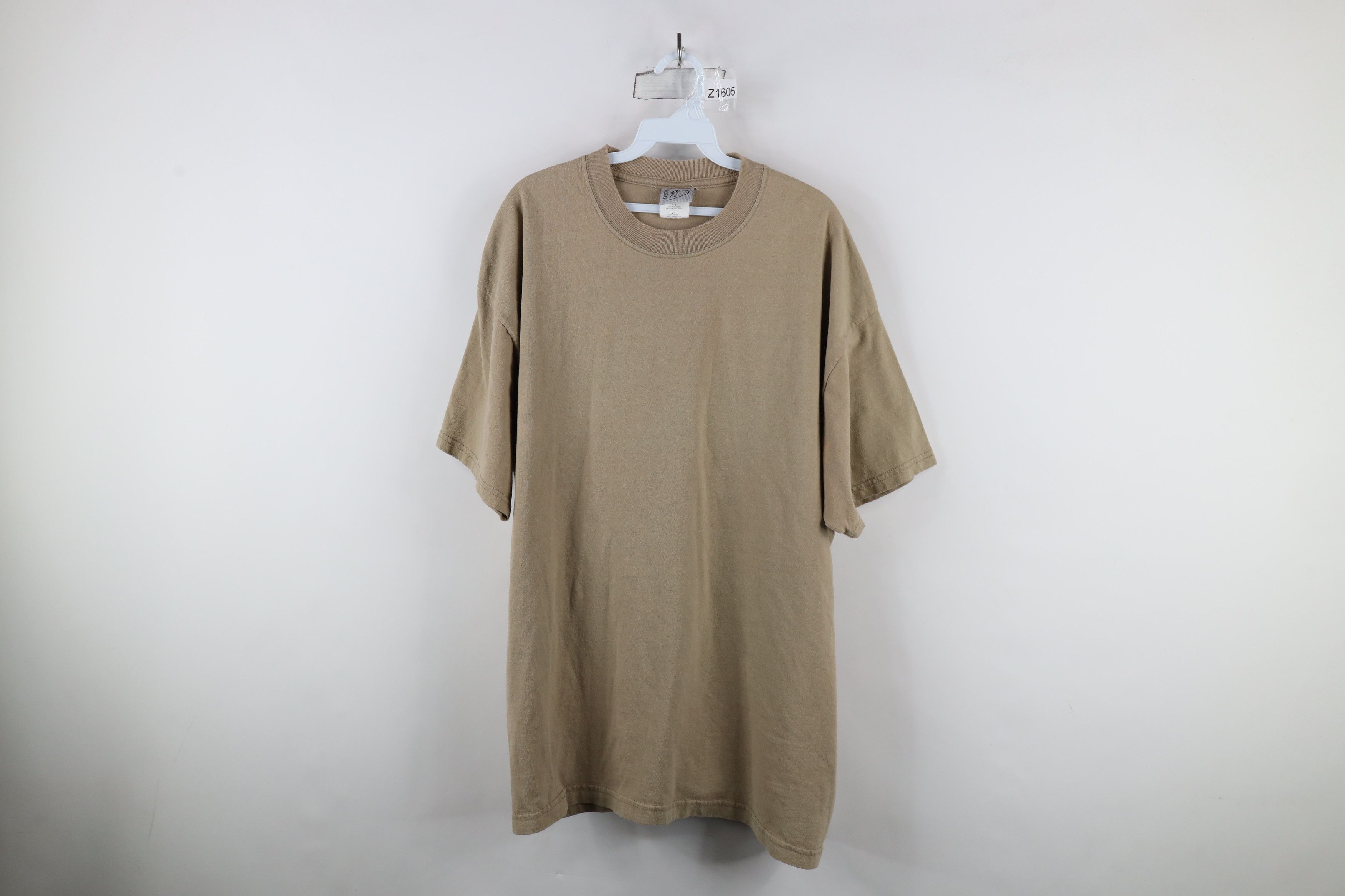 Vintage Vintage 90s Streetwear Heavyweight Cotton T-Shirt Beige Size US XXL / EU 58 / 5 - 1 Thumbnail