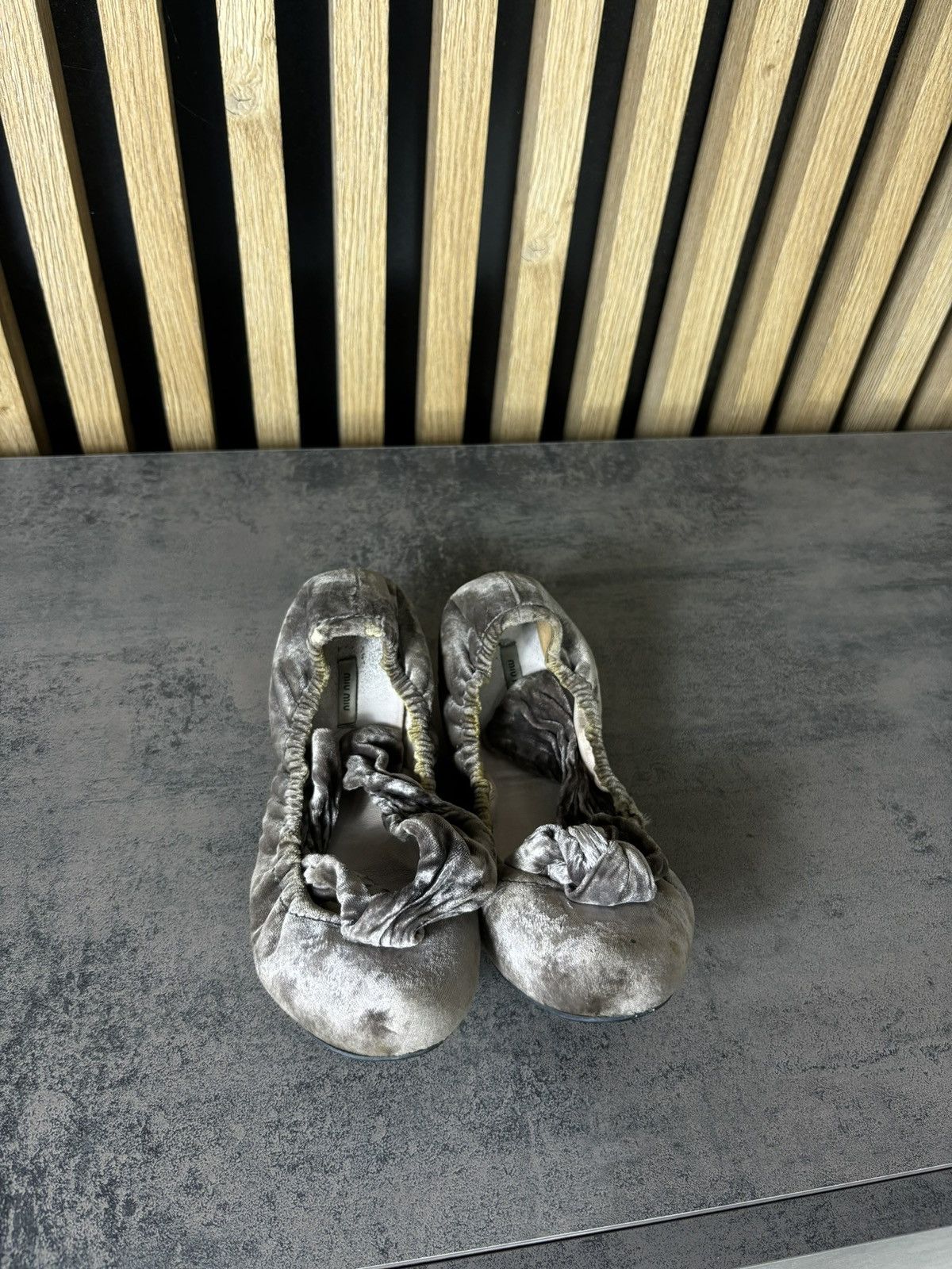 Miu Miu Miu Miu Satin Grey Ballet Flats Luxury Designer Size US 7 / IT 37 - 2 Thumbnail
