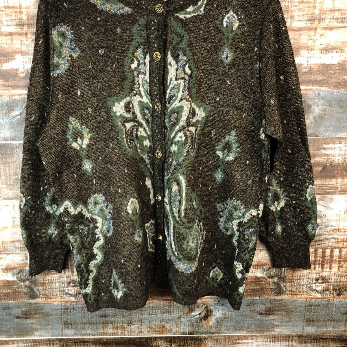 Japanese Brand × Vintage Manissa Christian vintage Brown Patterned Cardigans #A1339 Size L / US 10 / IT 46 - 6 Thumbnail
