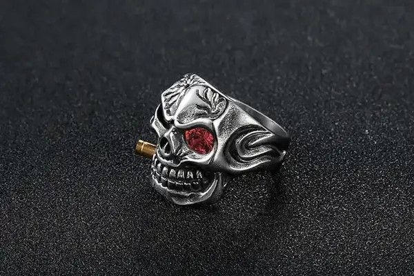 VIBE Domineering Red Eye Skull Bite Bullet Ring Size ONE SIZE - 1 Thumbnail
