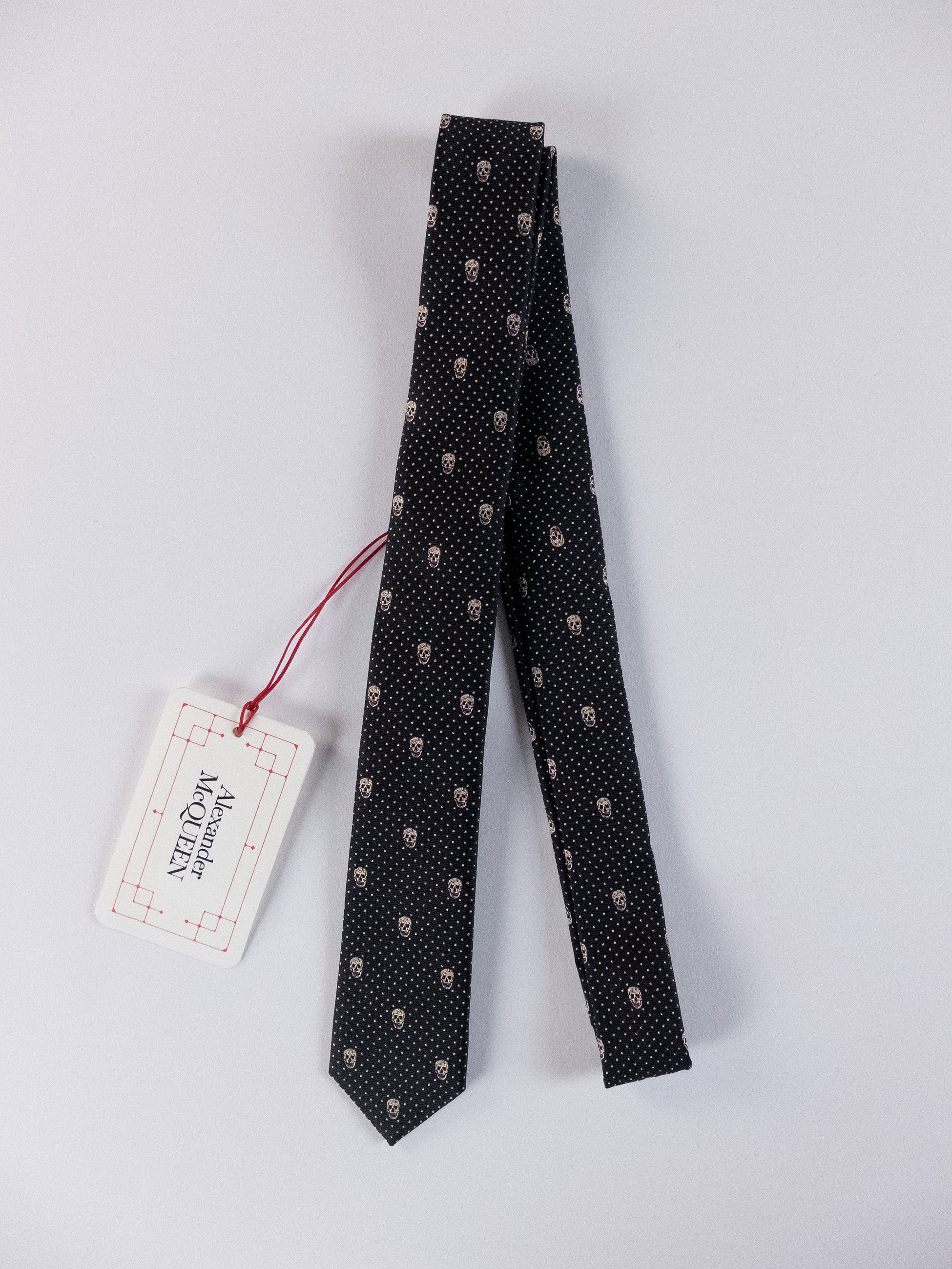 Alexander McQueen ALEXANDER MCQUEEN black skulls & polka dots skinny silk tie Size ONE SIZE - 1 Thumbnail