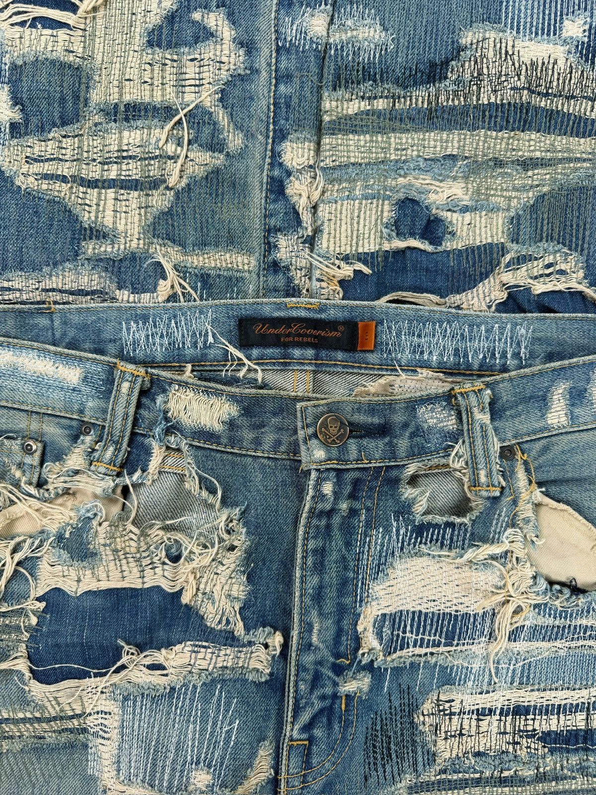Undercover AW05 Undercover 85 ‘Arts & Crafts’ Blue Unaltered Denim Jeans Size US 35 - 3 Thumbnail