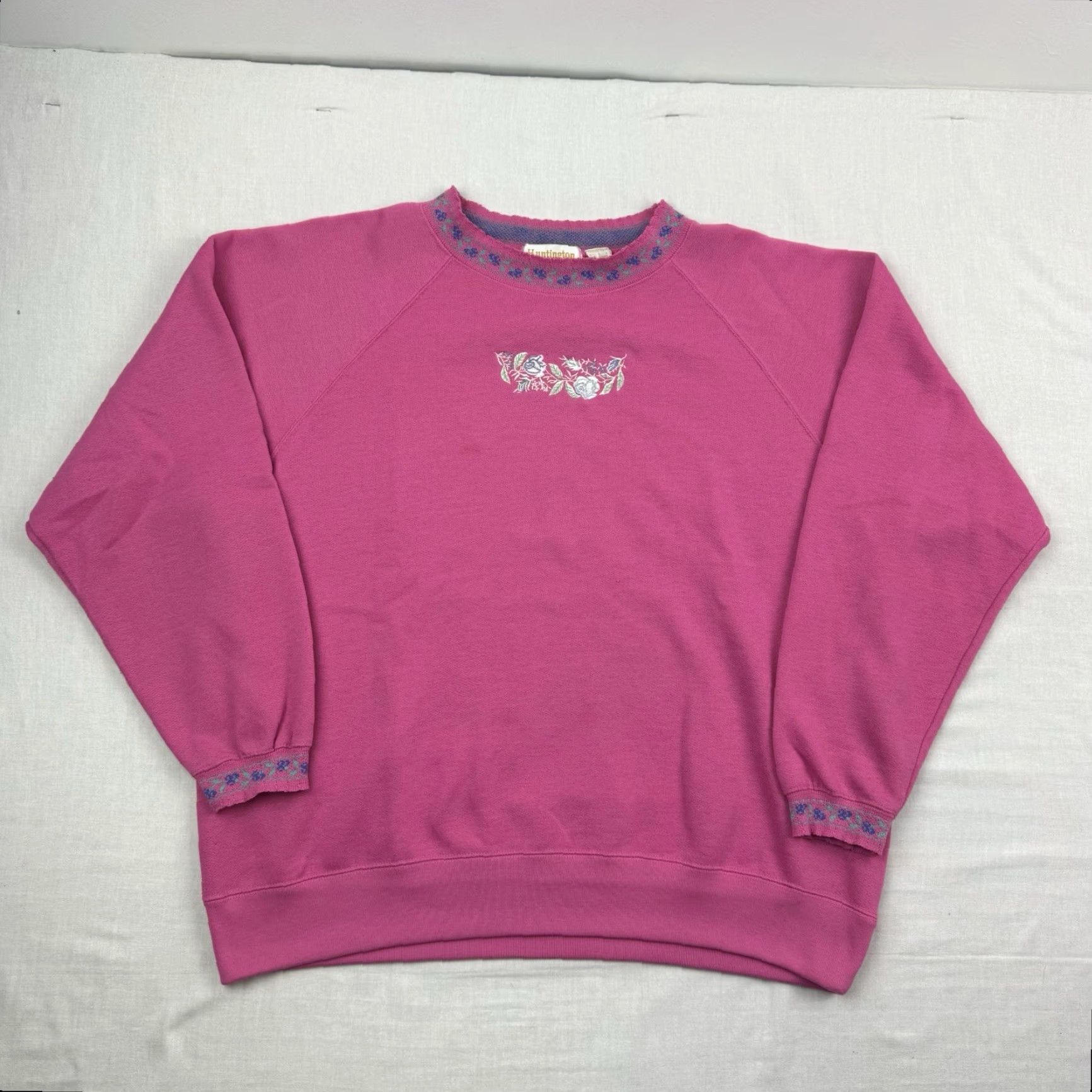 Pinko VINTAGE Huntington Ridge Floral Sweatshirt Women’s Large Pink 90s Crewneck Pullover Activewear Size L / US 10 / IT 46 - 2 Thumbnail