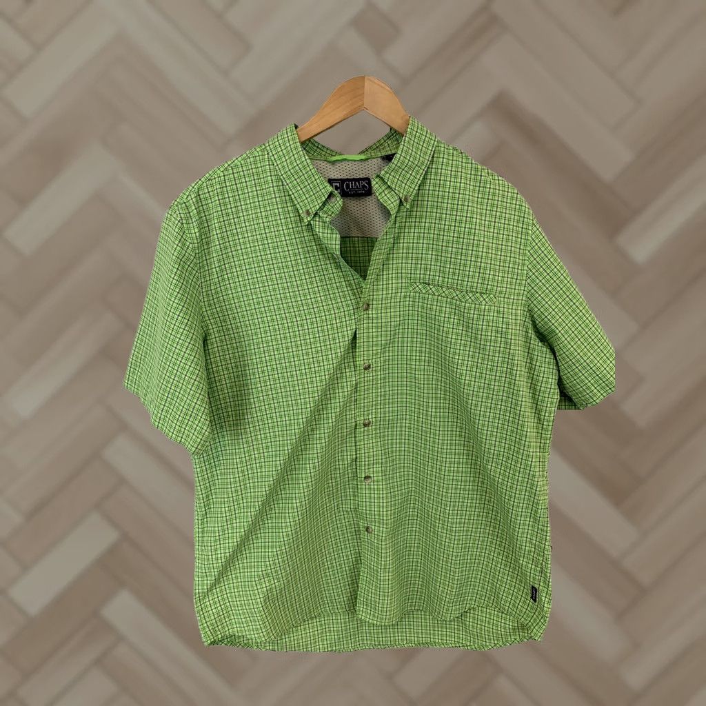 Chaps Chaps Shirt Short Sleeve Button-Front Plaid Green Men Large Polyester Button-Up Size US L / EU 52-54 / 3 - 1 Thumbnail