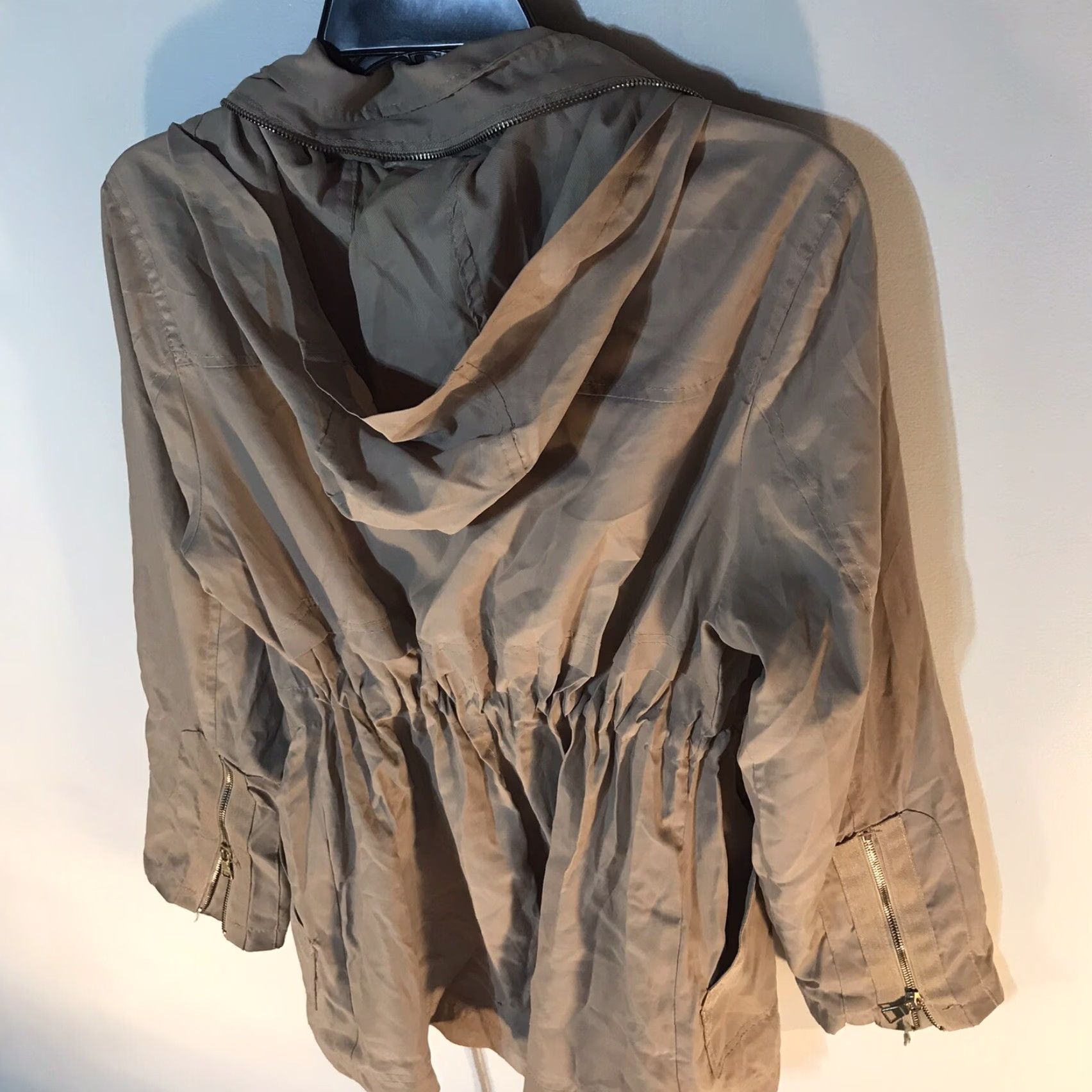 Vintage Miss London Black Label Khaki Light Jacket Womens Size L EUC Full Zip Softshell Mid-Length Long Sleeve Casual Size L / US 10 / IT 46 - 4 Thumbnail