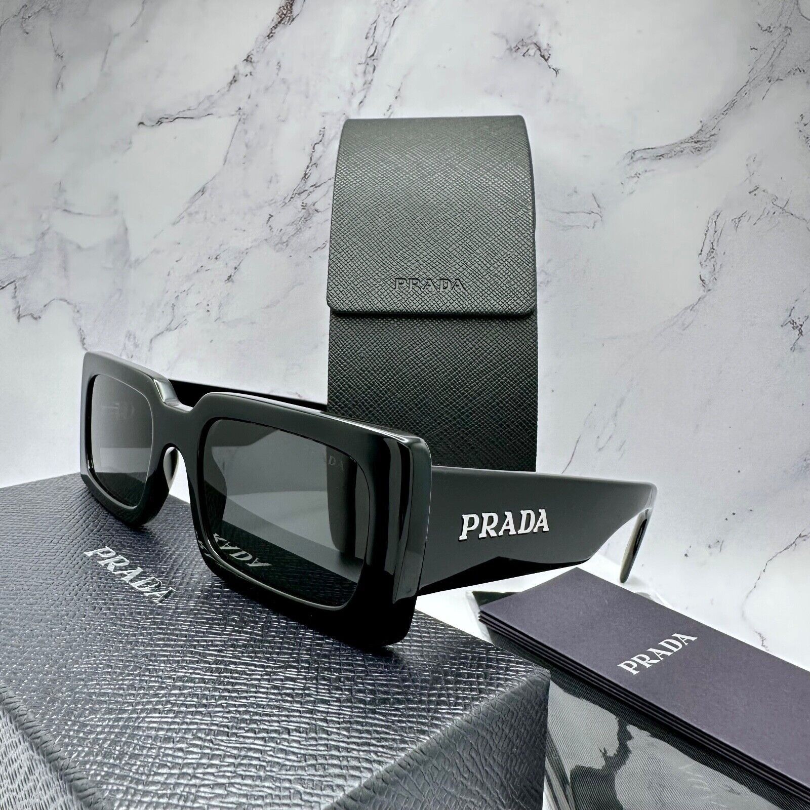 Prada New Prada Sunglasses Black Acetate Rectangle Size ONE SIZE - 17 Thumbnail