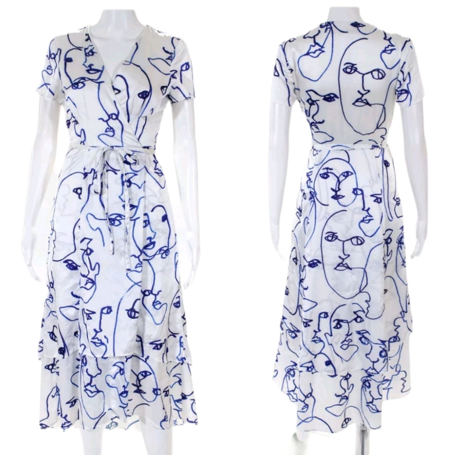Hutch Hutch Printed Rosa Dress Sz XS White Artsy Wrap Short Sleeve Size XS / US 0-2 / IT 36-38 - 10 Thumbnail