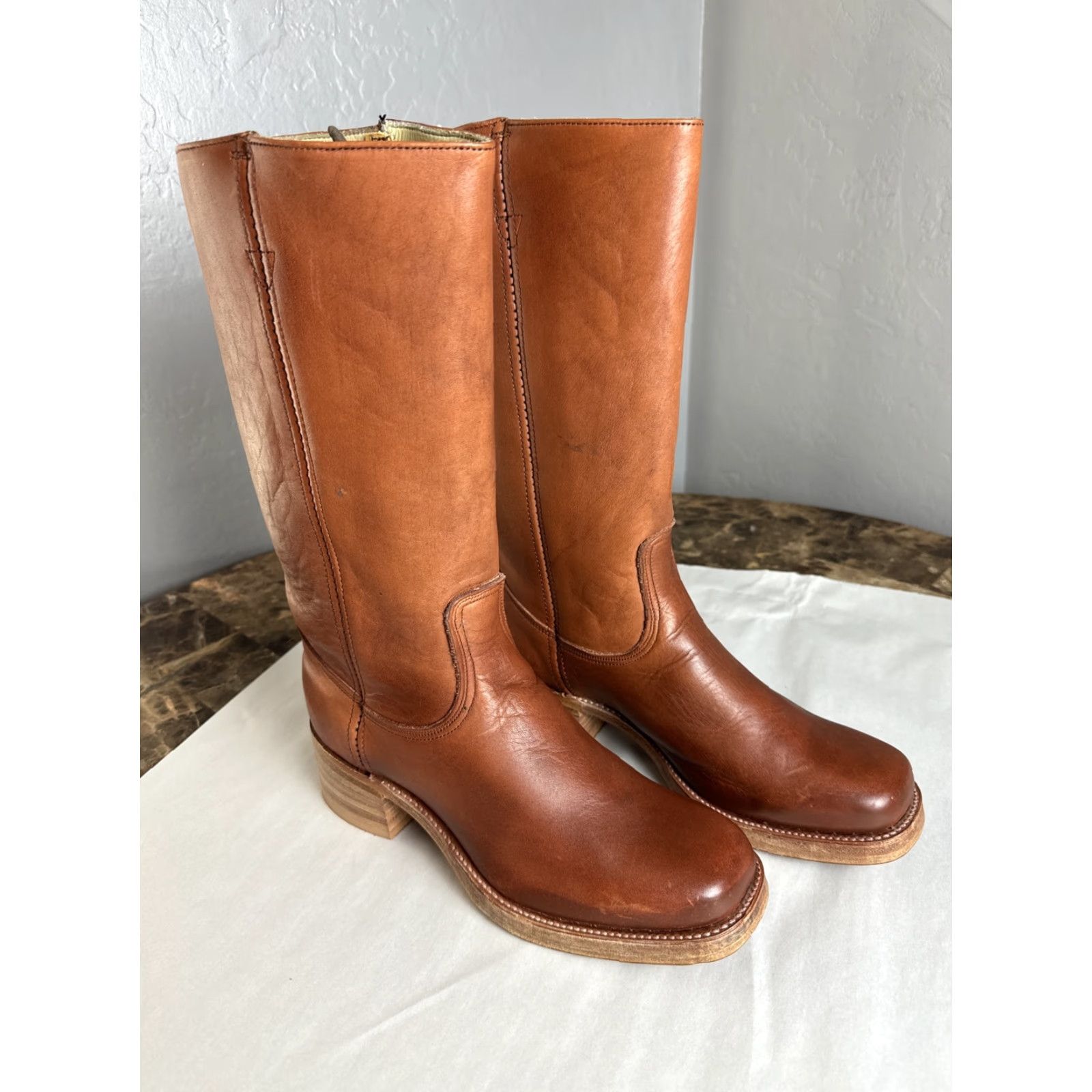 Wrangler VINTAGE Wrangler Made In USA Tall Leather Mens Boots 9.5 D 15” Brown Leather Western USA Mens Boots Size US 10 / EU 43 - 2 Thumbnail