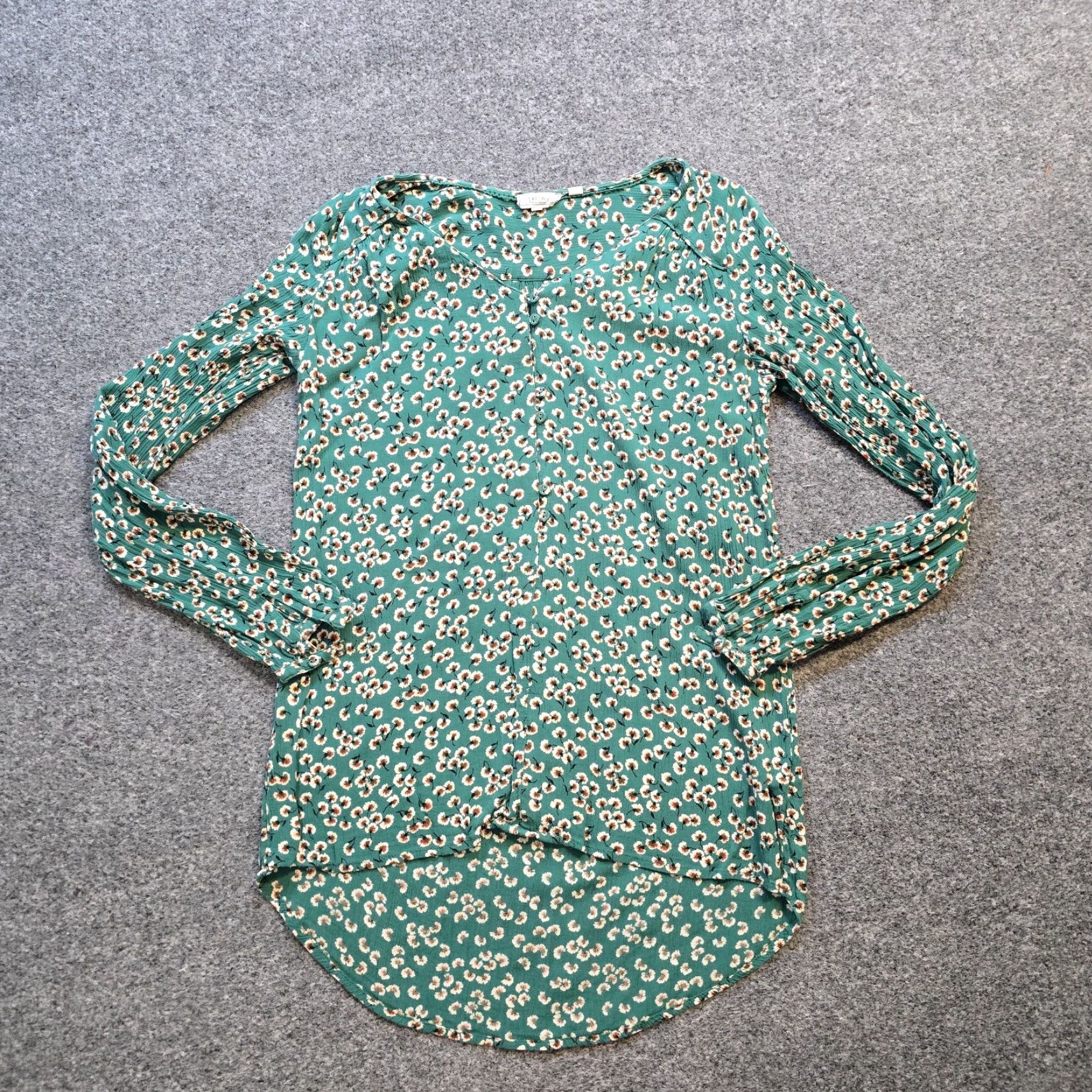 FatFace Fat Face Top Women 4 Green Floral Long Sleeve V-Neck Blouse Casual Vintage? No Size S / US 4 / IT 40 - 2 Thumbnail