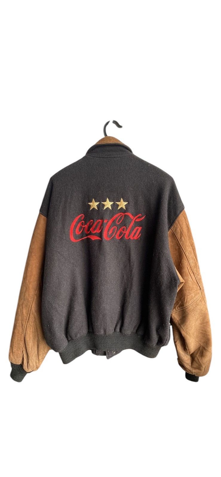 Vintage Vintage 90a Coca Cola Wool Sleeve Leather Jacket Size US XL / EU 56 / 4 - 2 Thumbnail