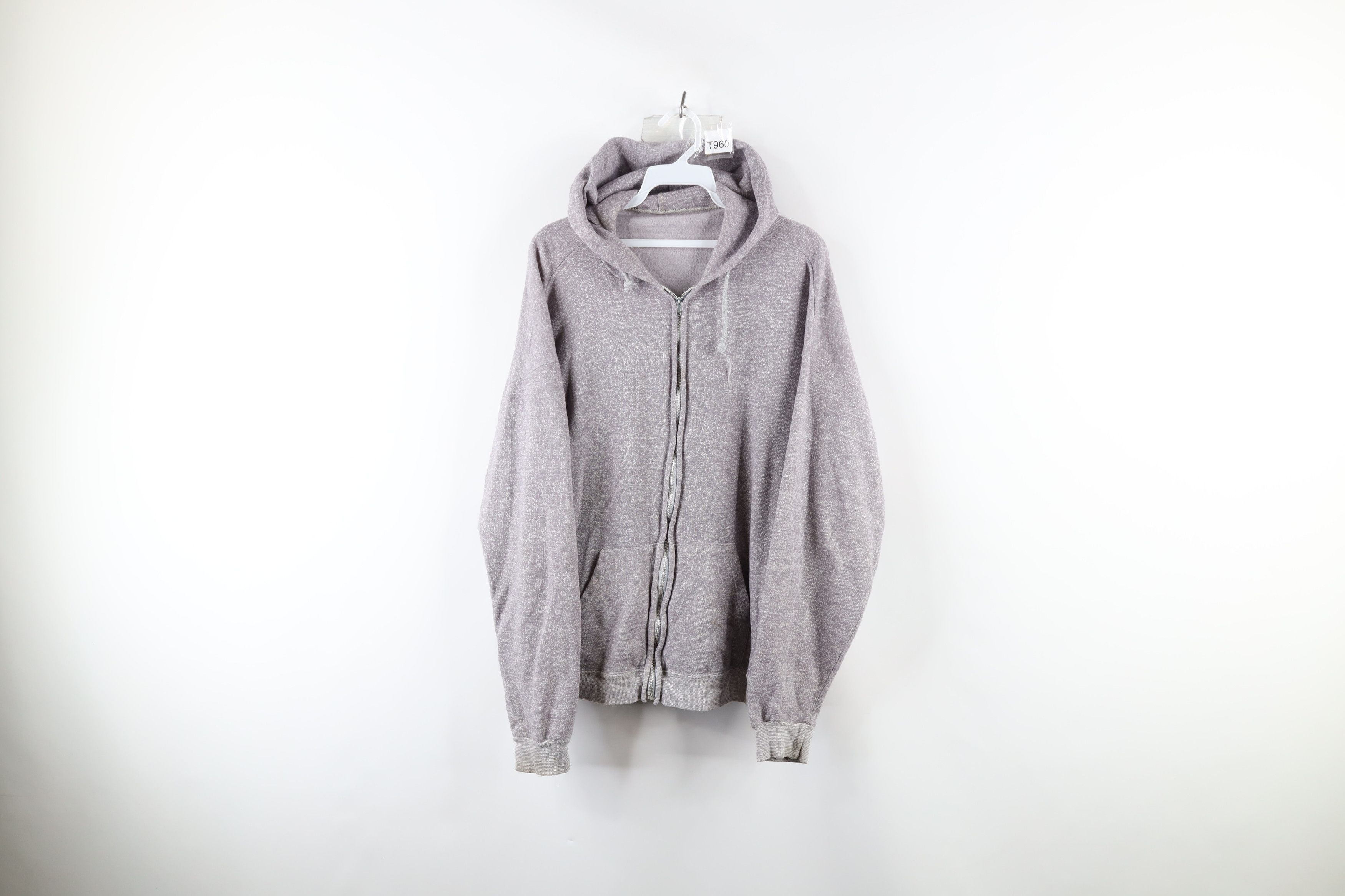 image of Vintage 60S Streetwear Triblend Full Zip Hoodie Sweatshirt in Grey, Men's (Size XL)