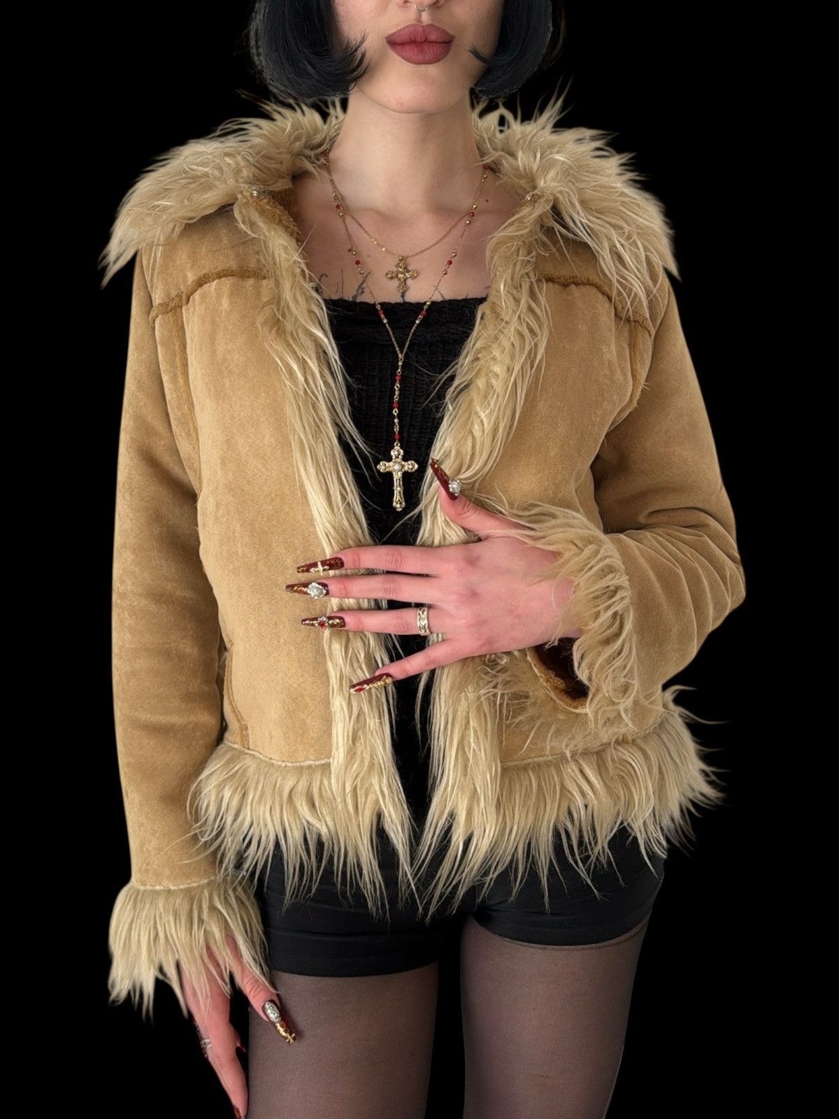 Miss Sixty Miss Posh Y2K Shaggy Faux Fur Jacket | Boho Glam Rock Size M / US 6-8 / IT 42-44 - 1 Thumbnail