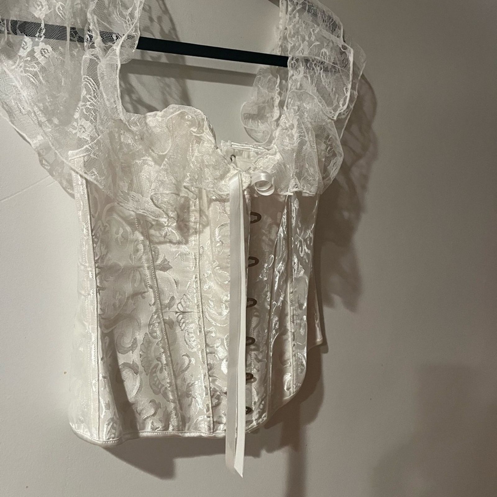 Other White lace corset. Corset draped lace shoulder w Lace up bak Size M / US 6-8 / IT 42-44 - 9 Thumbnail
