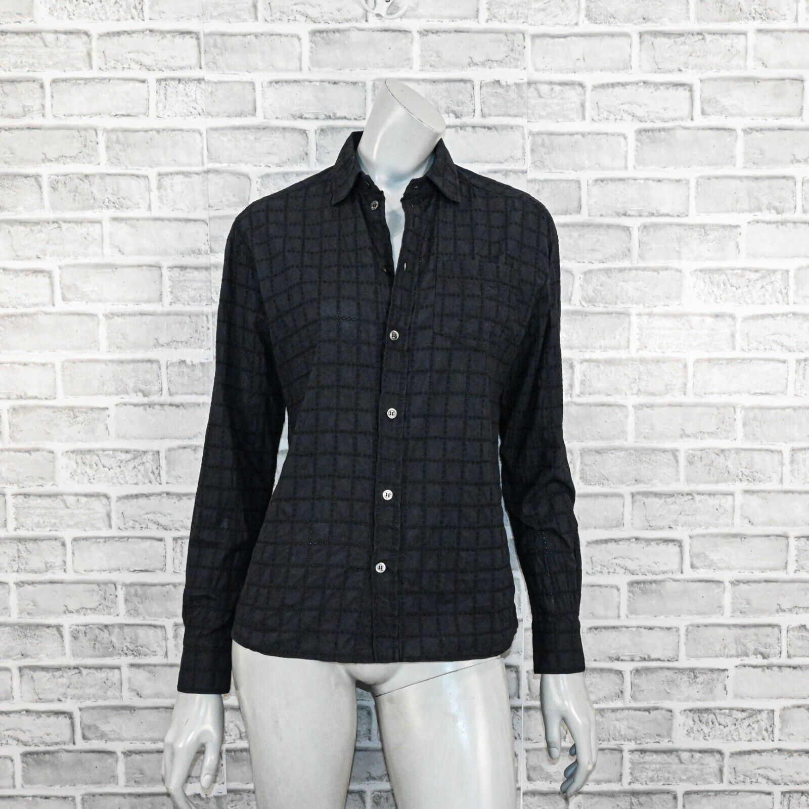 Tomas Maier Tomas Maier Eyelet Grid Check Button up Shirt in Black Size XS / US 0-2 / IT 36-38 - 2 Thumbnail