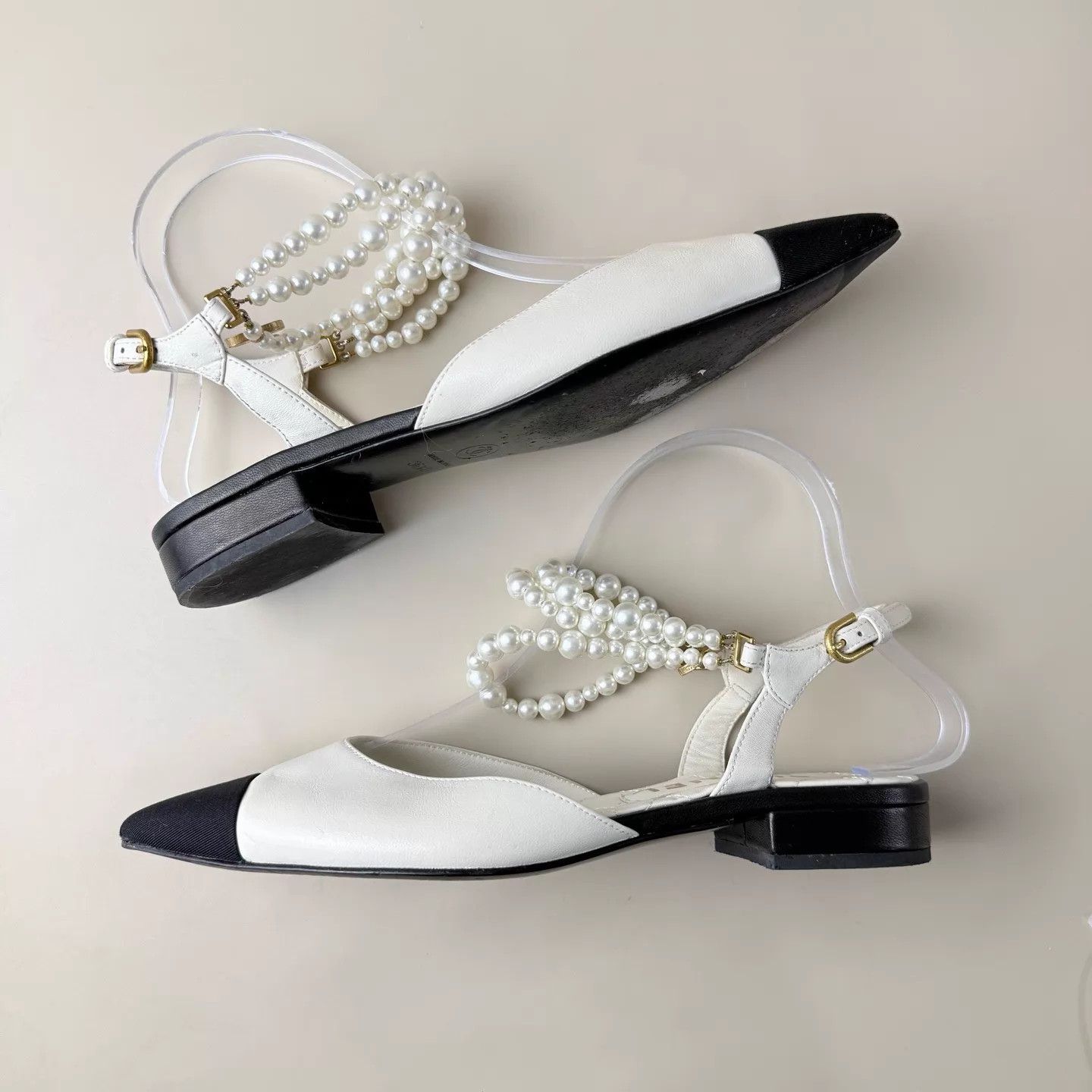 Chanel Chanel Black White Pearl CC Gold LowHeel 36.5 MINT Size US 6 / IT 36 - 5 Thumbnail