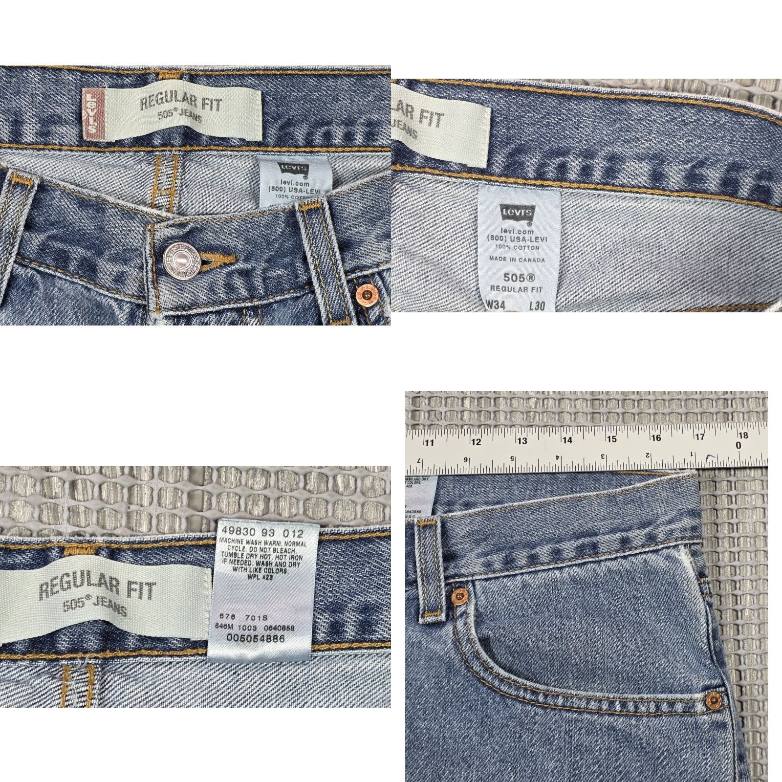 Levi's VINTAGE Levi's 505 Jeans Mens 34x30 Distressed Wash Blue Regular Straight 90s Batwing USA Denim Model Levi's 505 5-Pocket Regular Fit Jeans Size US 34 / EU 50 - 8 Thumbnail