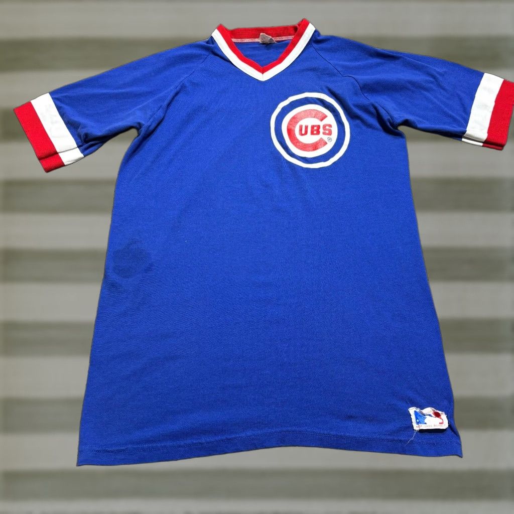 Vintage VINTAGE Chicago Cubs Ringer Tee XL Blue Sand Knit 70s 80s T-Shirt Made USA Mens USA shirt Size US XL / EU 56 / 4 - 1 Thumbnail