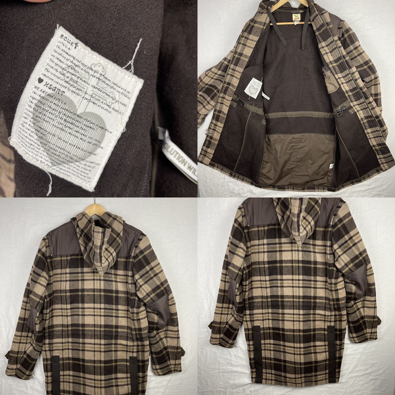 Vintage VINTAGE Triple Five Soul Duffle Coat Womens XL Brown Tan Plaid Wool Hooded Toggle Jacket Size XL / US 12-14 / IT 48-50 - 9 Thumbnail