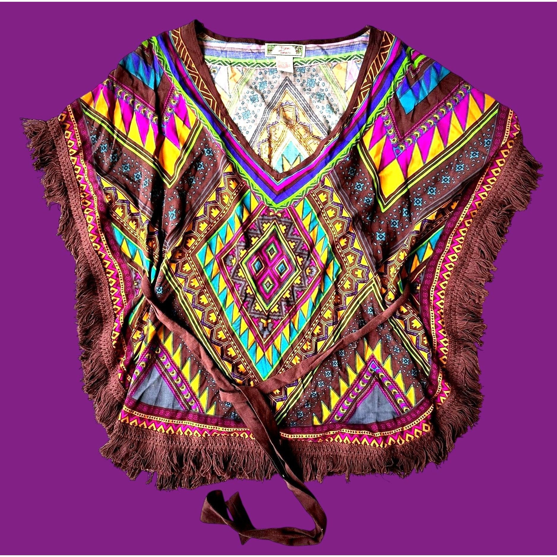 Vintage Vintage Flying Tomato Kimono Fringed Top Small Boho Tribal Size S / US 4 / IT 40 - 2 Thumbnail