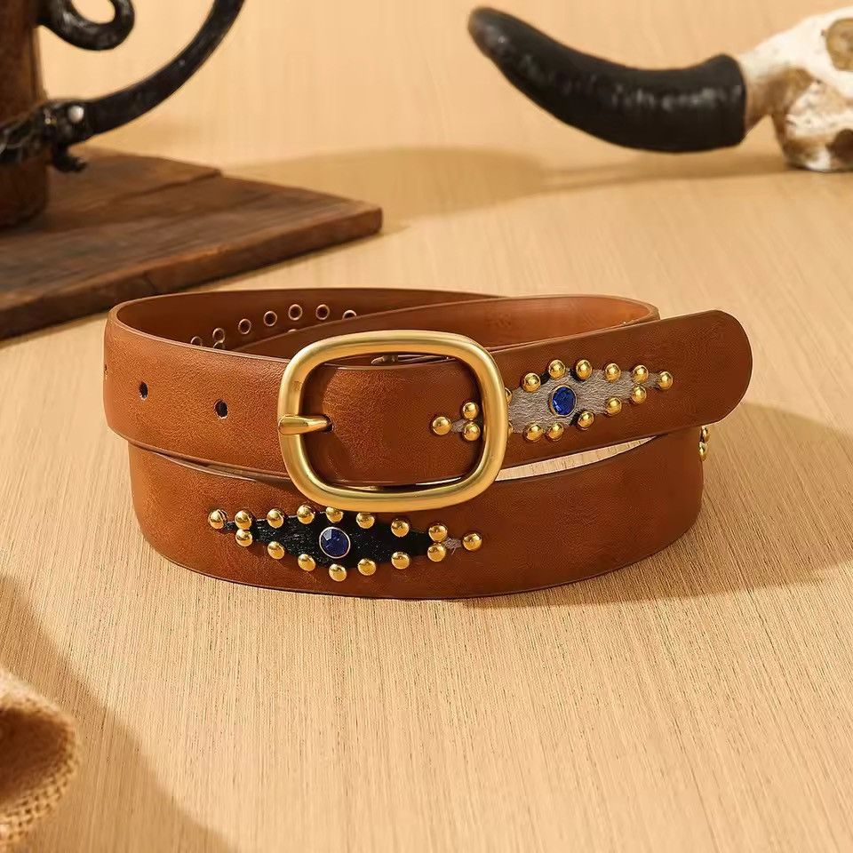 Japanese Brand Brown studded western style 92 cm Size 32 - 5 Thumbnail