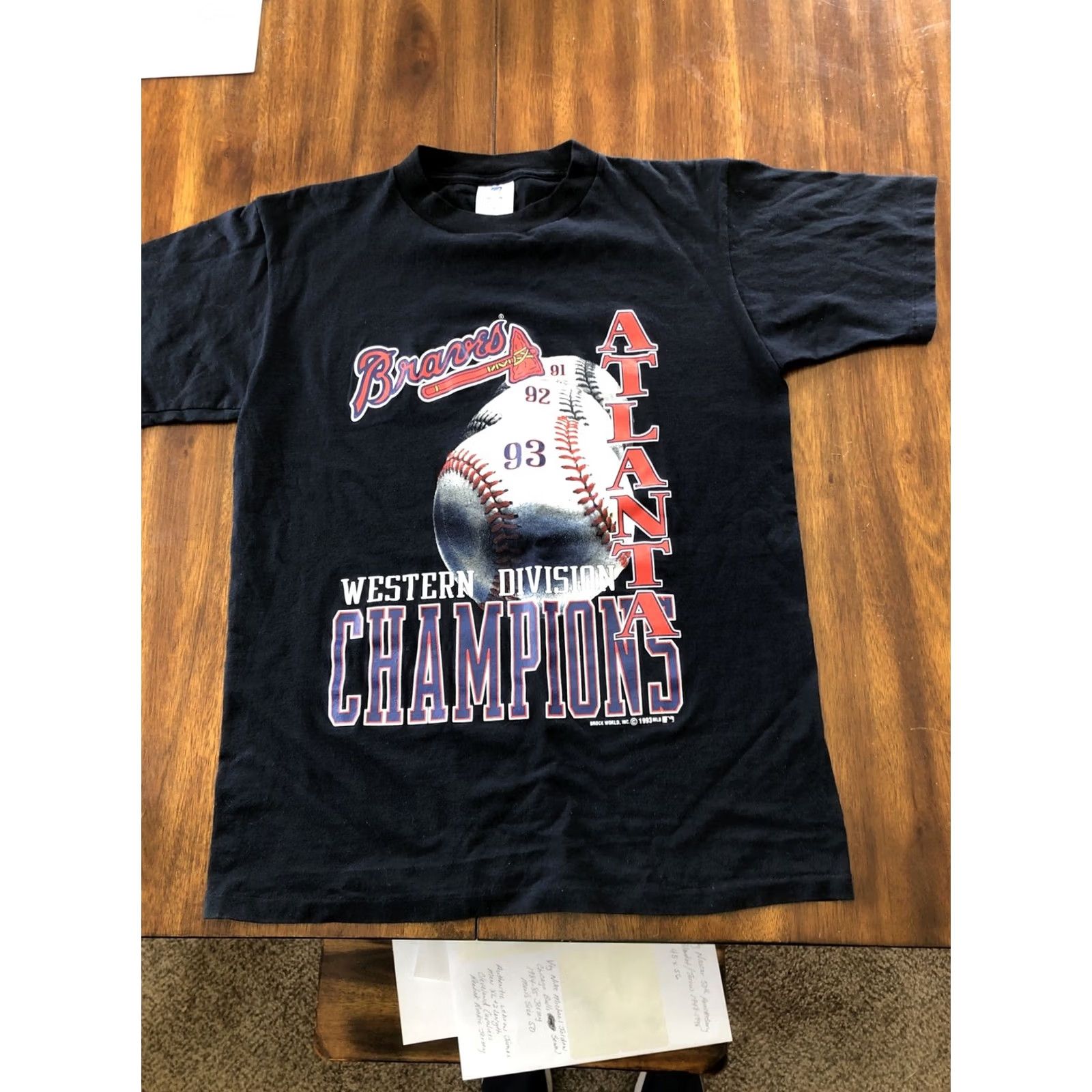 Vintage VINTAGE Atlanta Braves 1991-1993 3 Time Western Division Champions Mens XL T Shirt Size US XL / EU 56 / 4 - 4 Thumbnail