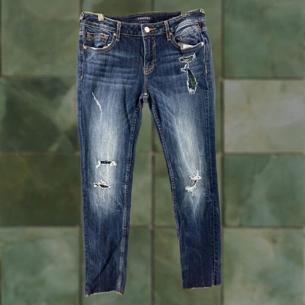 Vintage Vigoss Jeans Womens 28x27 Thompson Tomboy Skinny Pants Distressed Low Rise Size 28" / US 6 / IT 42 - 1 Thumbnail