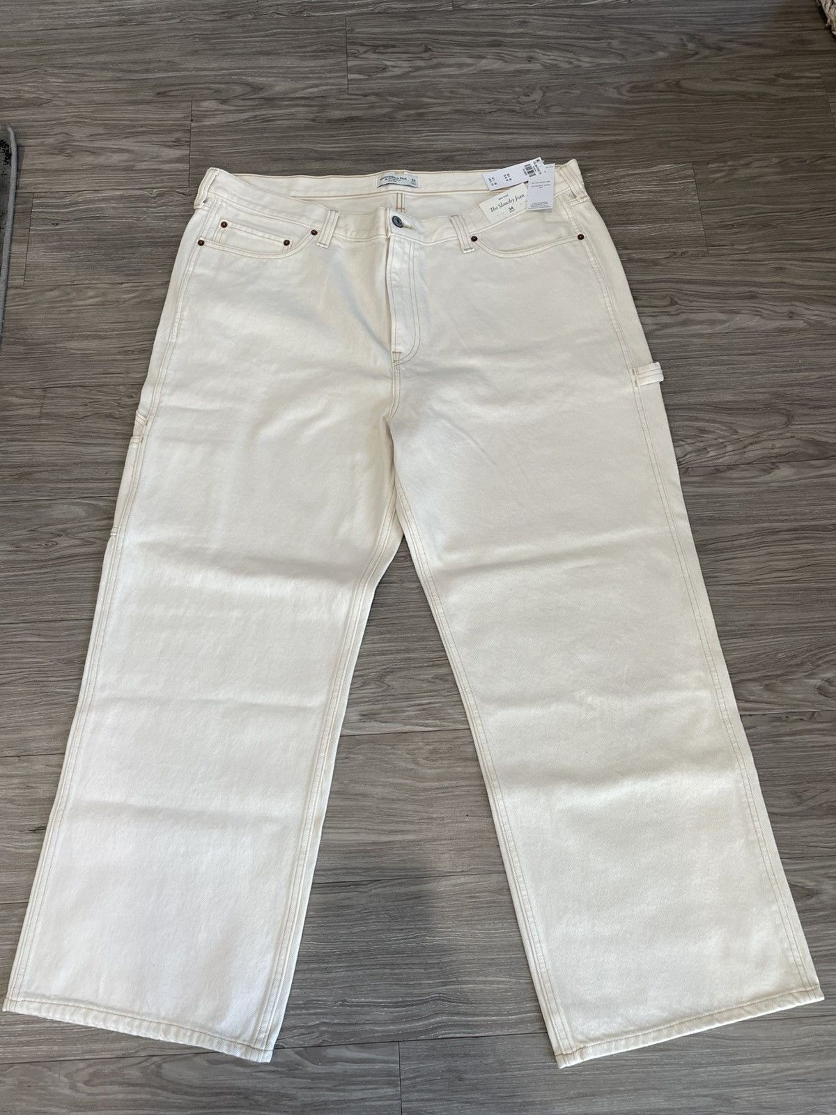 Abercrombie & Fitch A&F Mid Rise Slouchy Carpenter Jean – Ecru – Size 34 – New Size 34" / US 12 / IT 48 - 2 Thumbnail