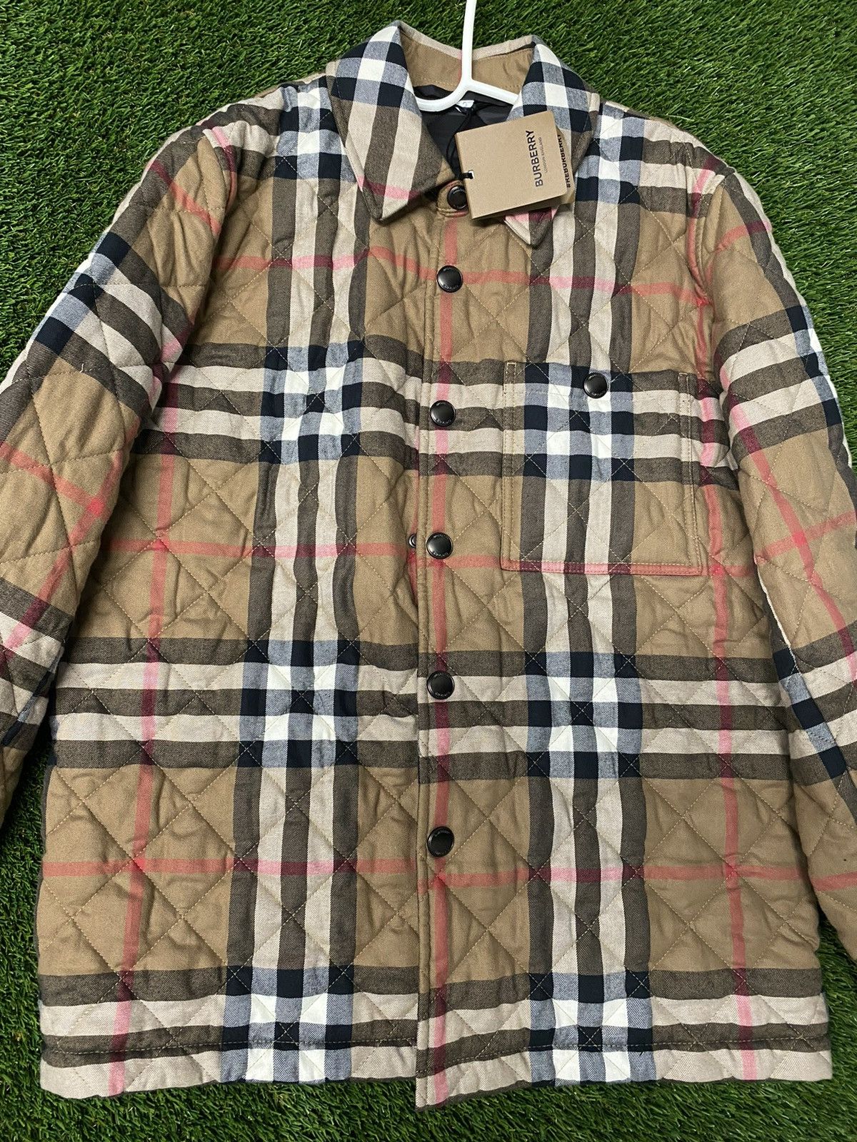 image of Design Burberry Quilted Nova Check Jacket Men in Beige (Size XS)