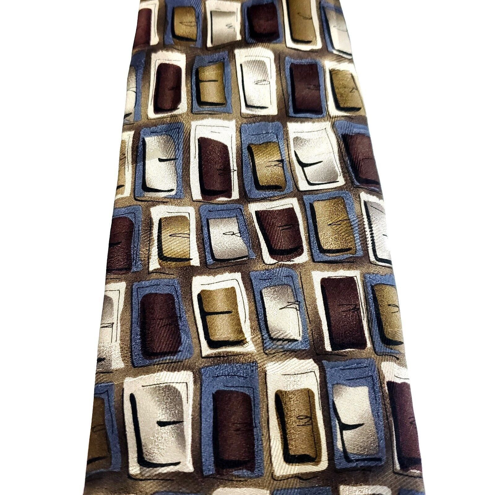 Grateful Dead J Garcia Beige Brown Multi Colored Silk Tie Woven Geometric Size ONE SIZE - 2 Thumbnail