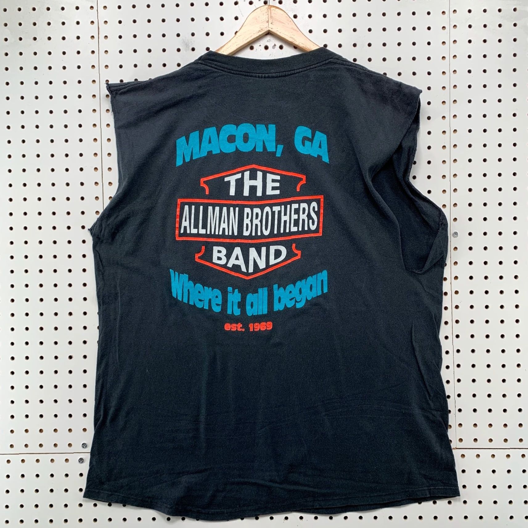 VINTAGE Allman Brothers Brockum Sleeveless T Shirt Mens 2XL Black Cotton 90s Music