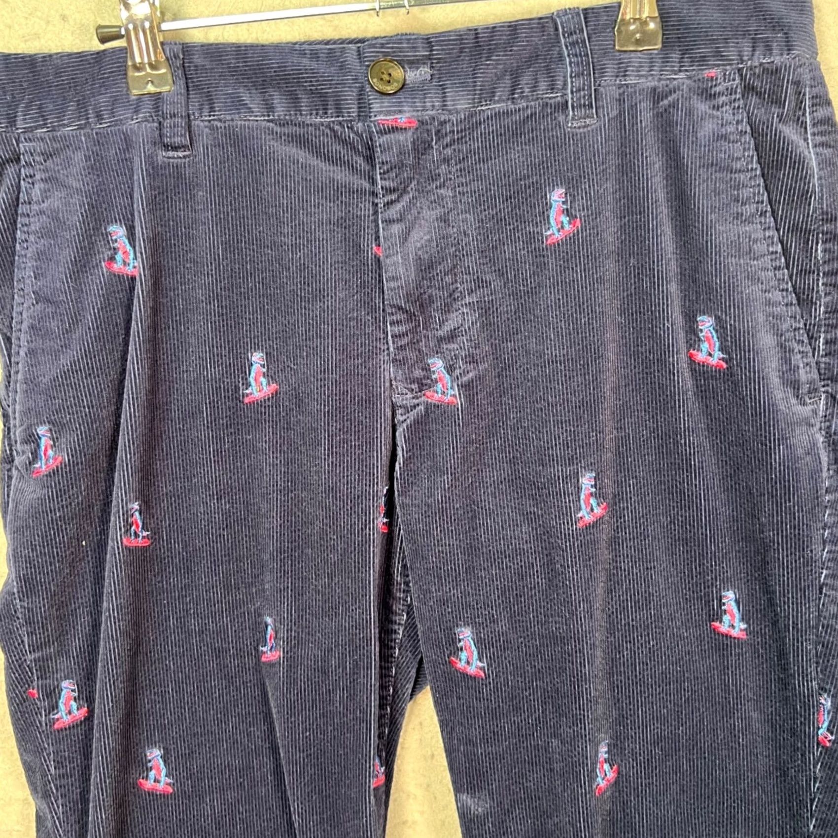 Bonobos Bonobos Mens Blue Corduroy Chino Pants with Dinosaur Embroidery 31 x 32 Straight Front Pocketed Regular Waist Mens Size US 31 - 5 Thumbnail