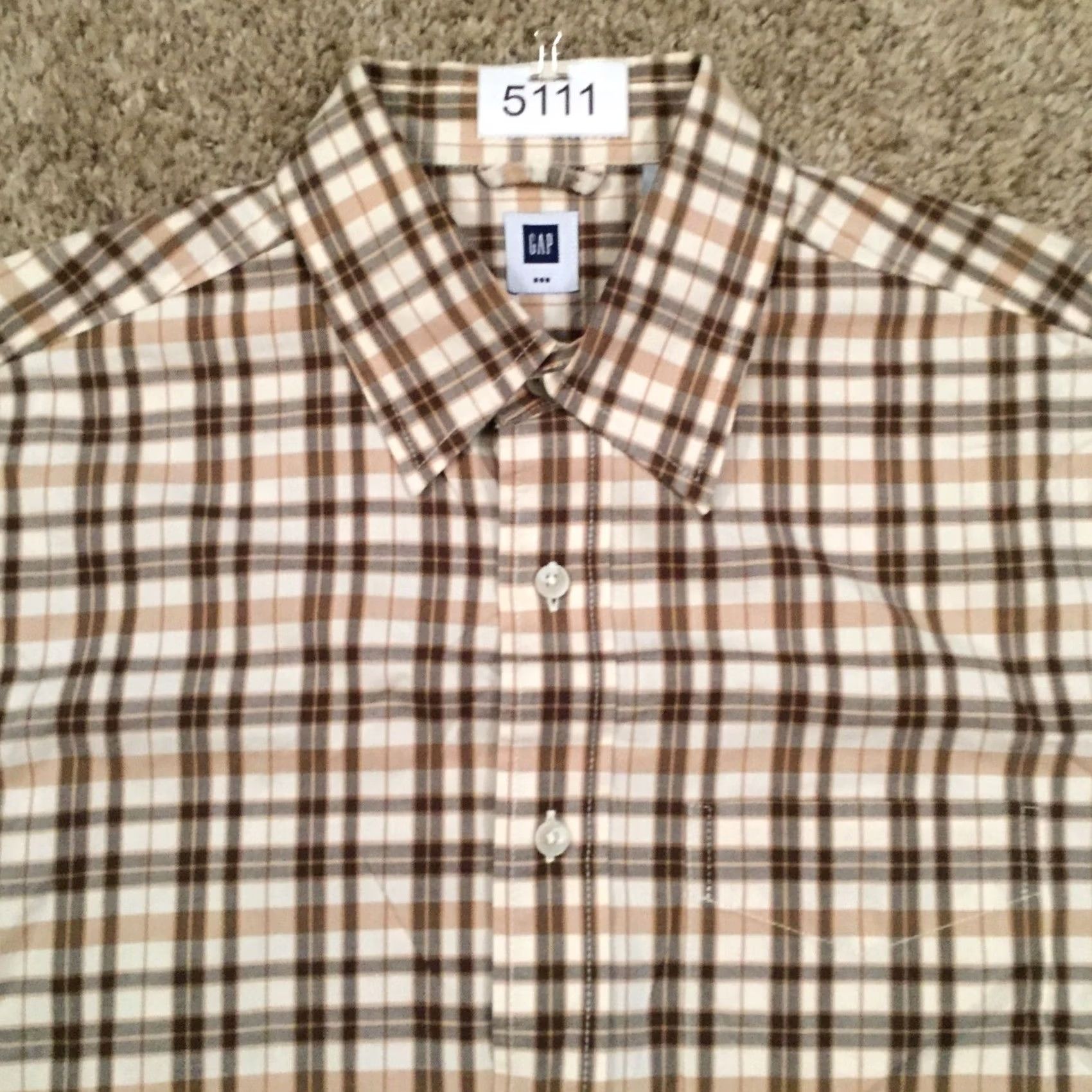 Gap Gap Shirt Button-Up Mens Medium Beige Plaid Long Sleeve Button Front Collar Shirt Size US M / EU 48-50 / 2 - 3 Thumbnail