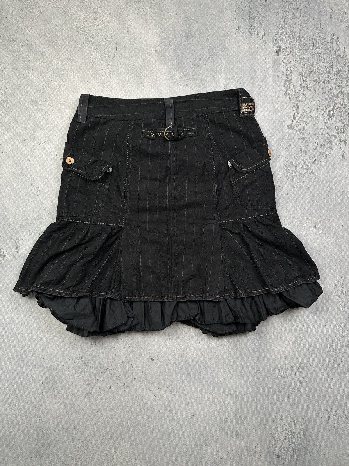 Marithe + Francois Girbaud Marithé + François Girbaud Ruffle Pinstripe Midi Denim Skirt Size 32" / US 10 / IT 46 - 2 Thumbnail