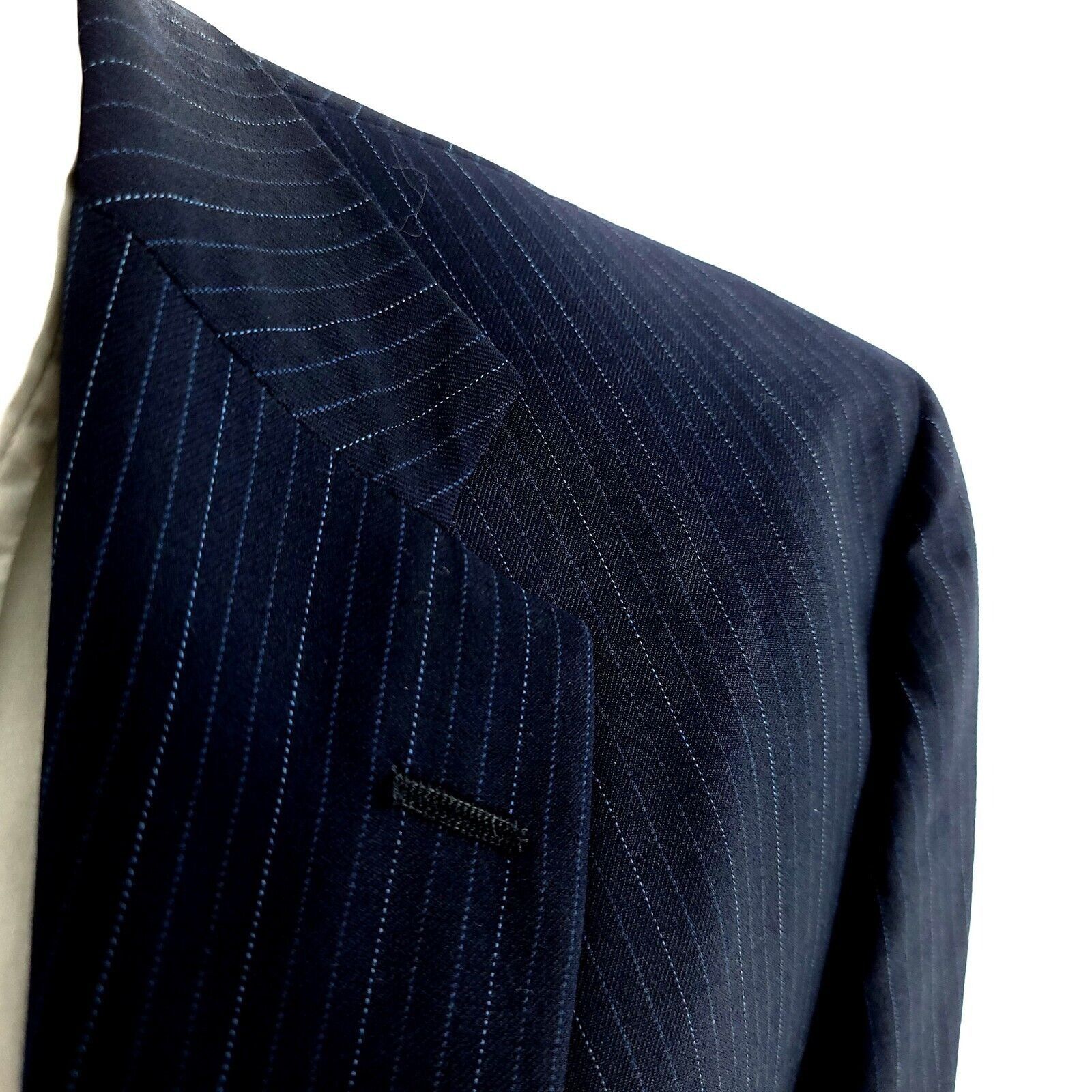 Hart Schaffner Marx Hart Schaffner Marx Wool 3 Button Suit Jacket 42L Blue W/ Bl Size 42L - 2 Thumbnail