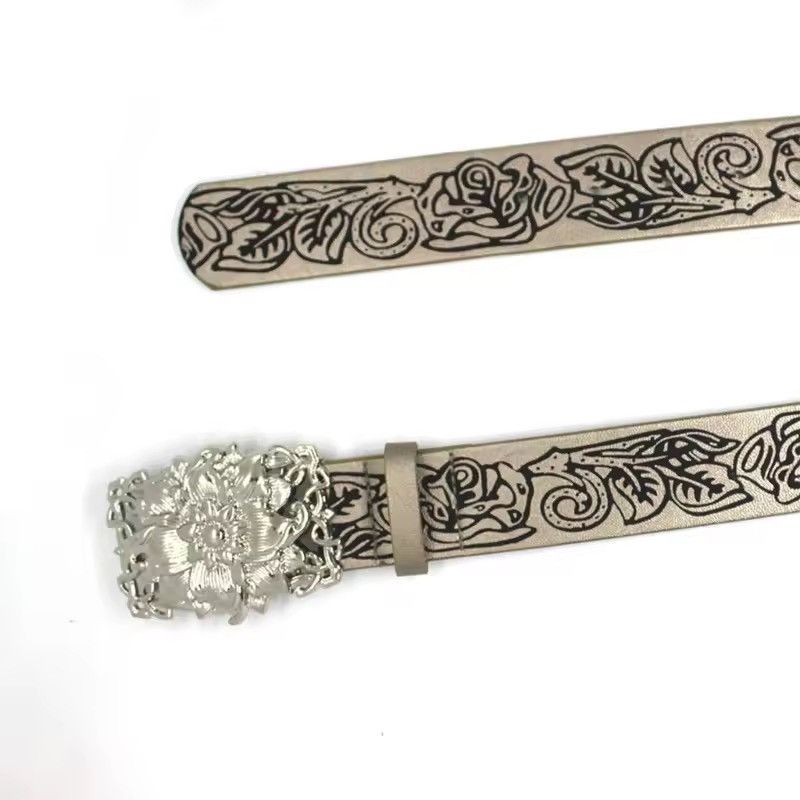 Leather Rose Buckle PU Leather Belt Size ONE SIZE - 6 Thumbnail