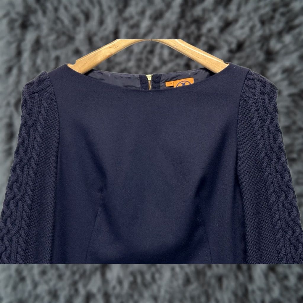 Tory Burch Tory Burch Dress Womens 4 Navy Cableknit Sleeves Nautical Old Money Sheath 100% Wool Lined Boat Neck Zipper Short Dress Sleeve Balloon Knit Vintage No Size S / US 4 / IT 40 - 1 Thumbnail