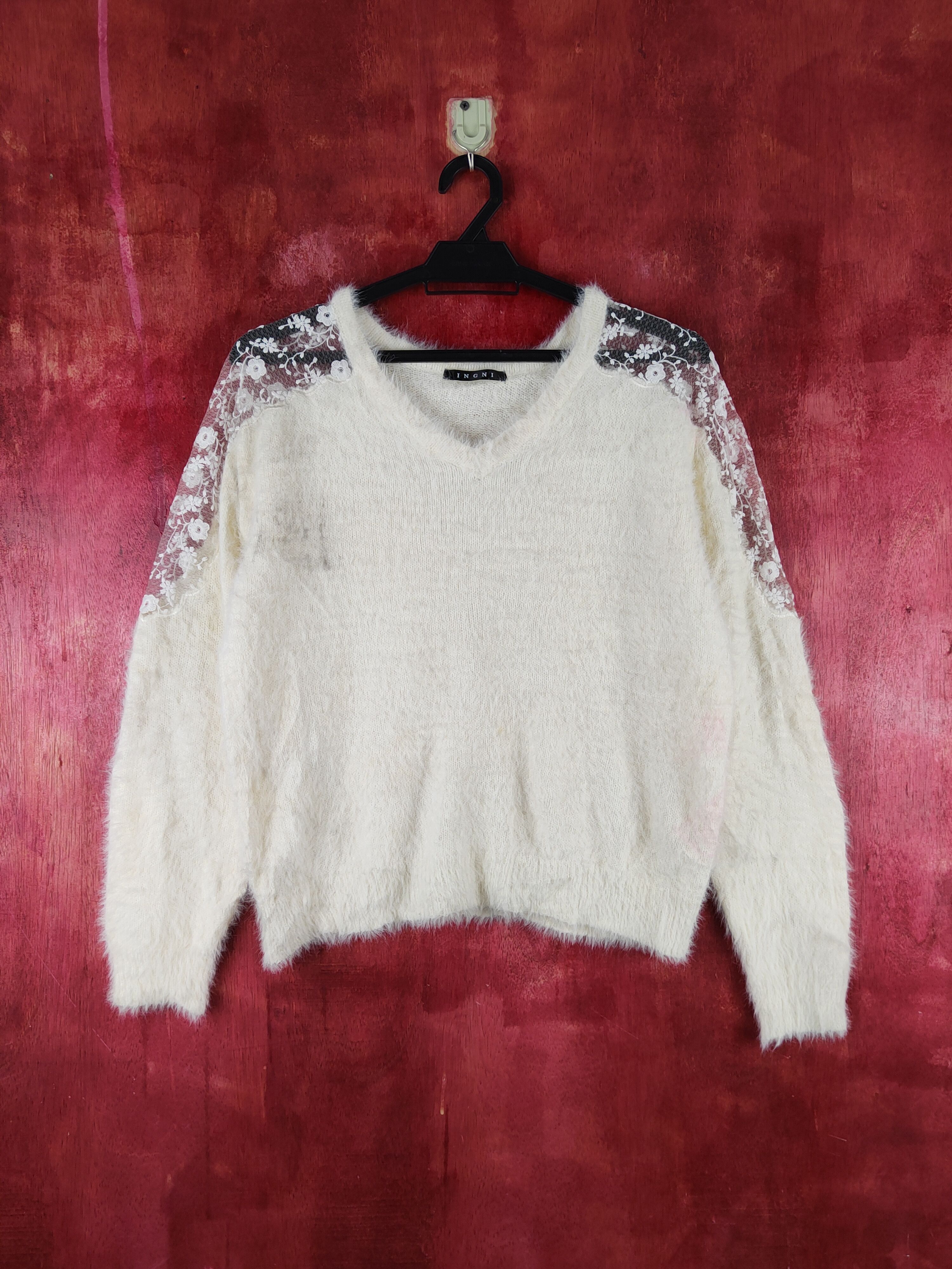 Japanese Brand × Vintage Ingni Ivory Shag Shaggy Fur Mohair Knitwear #S1925 Size M / US 6-8 / IT 42-44 - 1 Thumbnail
