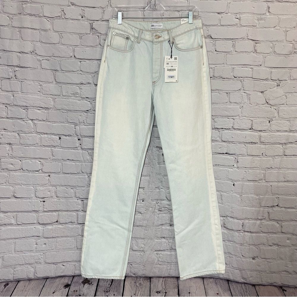Zara NWT New Zara High Rise Full Length Button Fly Straight Jean Size 30" / US 8 / IT 44 - 2 Thumbnail