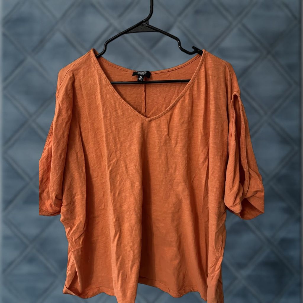 Jones New York Jones New York Signature Women's T-Shirt Short Sleeve V-Neck Orange 3X Plus Size Size XXL / US 16-18 / IT 52-54 - 1 Thumbnail