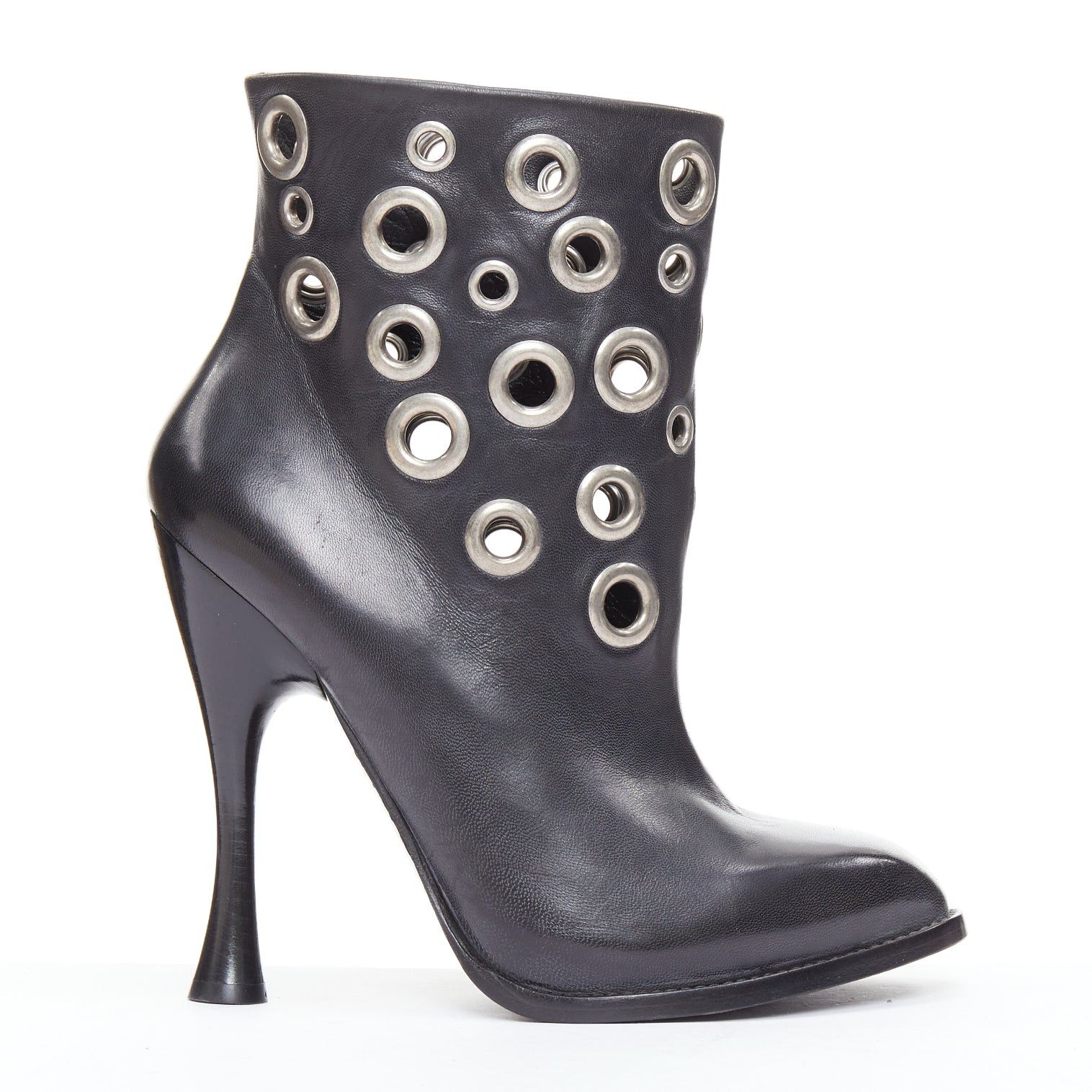 Alexander McQueen rare ALEXANDER MCQUEEN black silver grommet studded spool pirate ankle boots EU39 Size US 9 / IT 39 - 1 Thumbnail