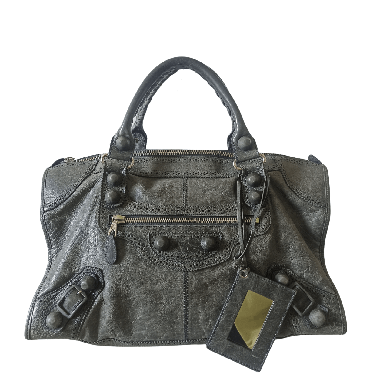 image of Balenciaga Agneau Giant Brogues Hardware Grey City Bag, Women's
