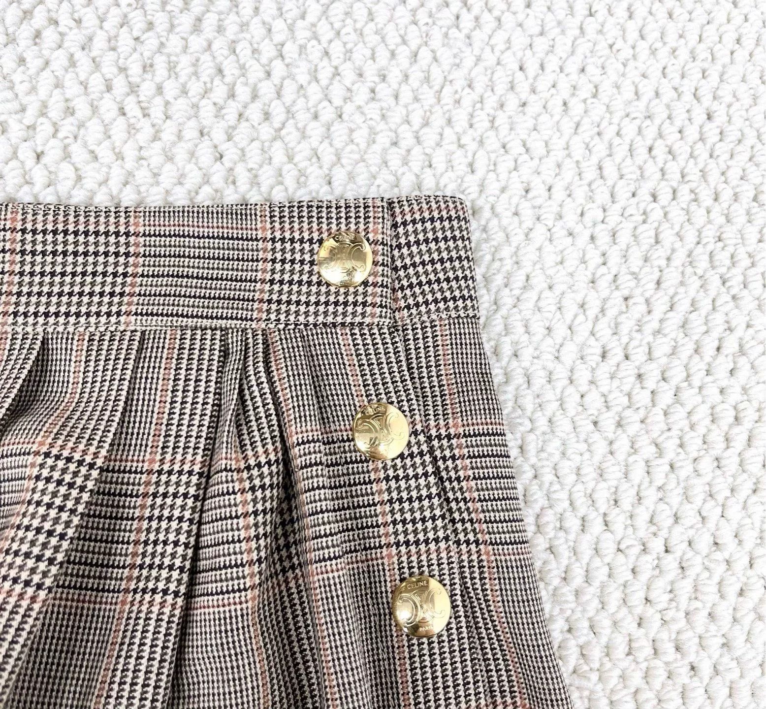 Celine Celine Wales Check Triomphe Gold Buckle Wool Skirt Size US S / EU 44-46 / 1 - 4 Thumbnail