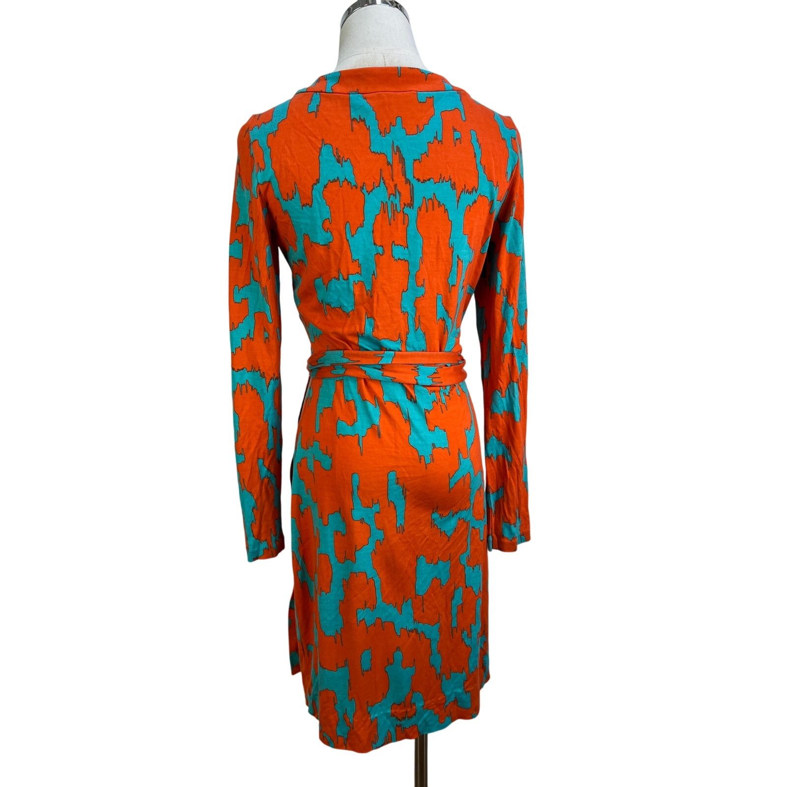 Diane von Furstenberg Diane Von Furstenburg Printed Wrap Silk Dress Orange Teal Size L / US 10 / IT 46 - 7 Thumbnail