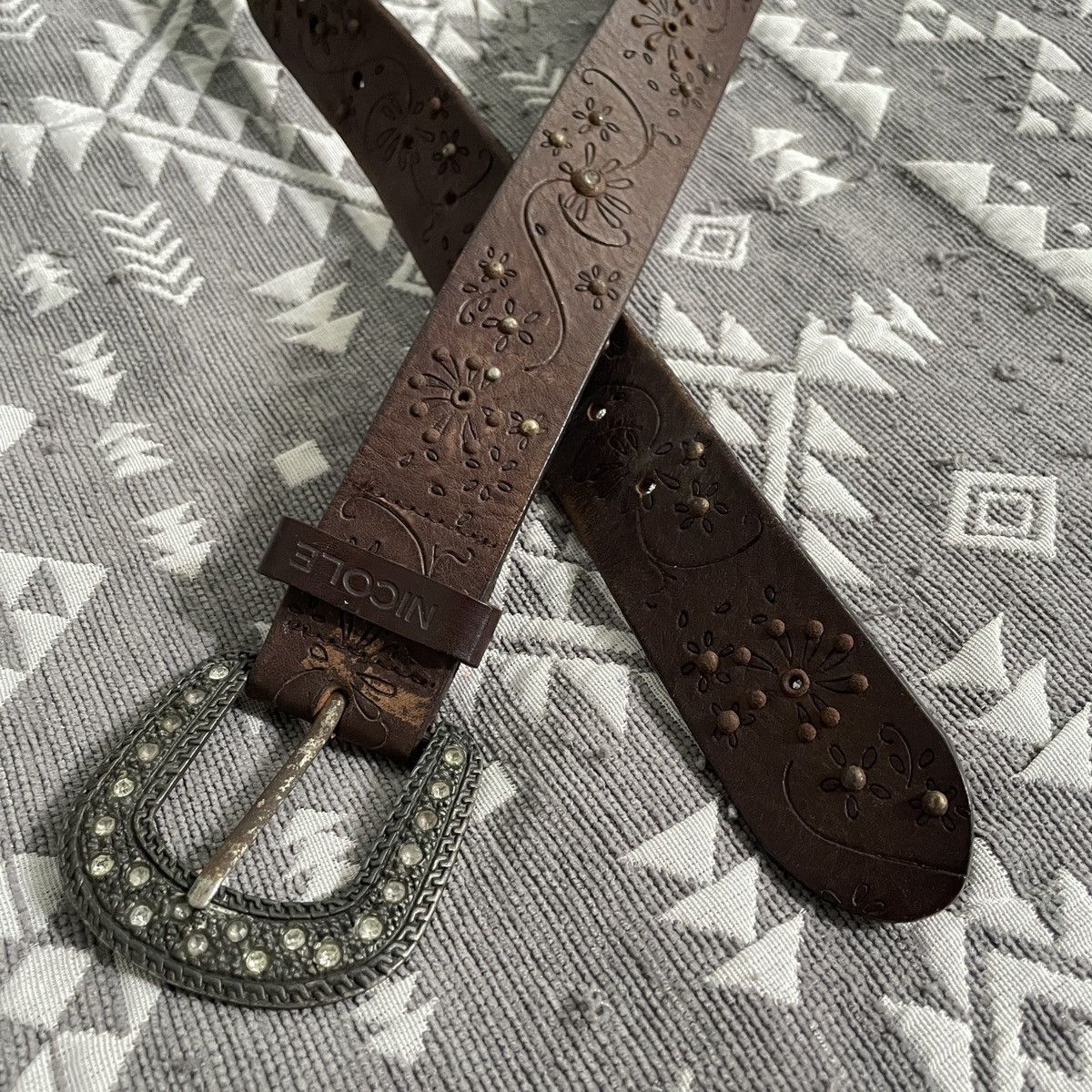 Nicole Club Nicole y2k studded rustyrhinestoneleather belt kapital style Size ONE SIZE - 3 Thumbnail