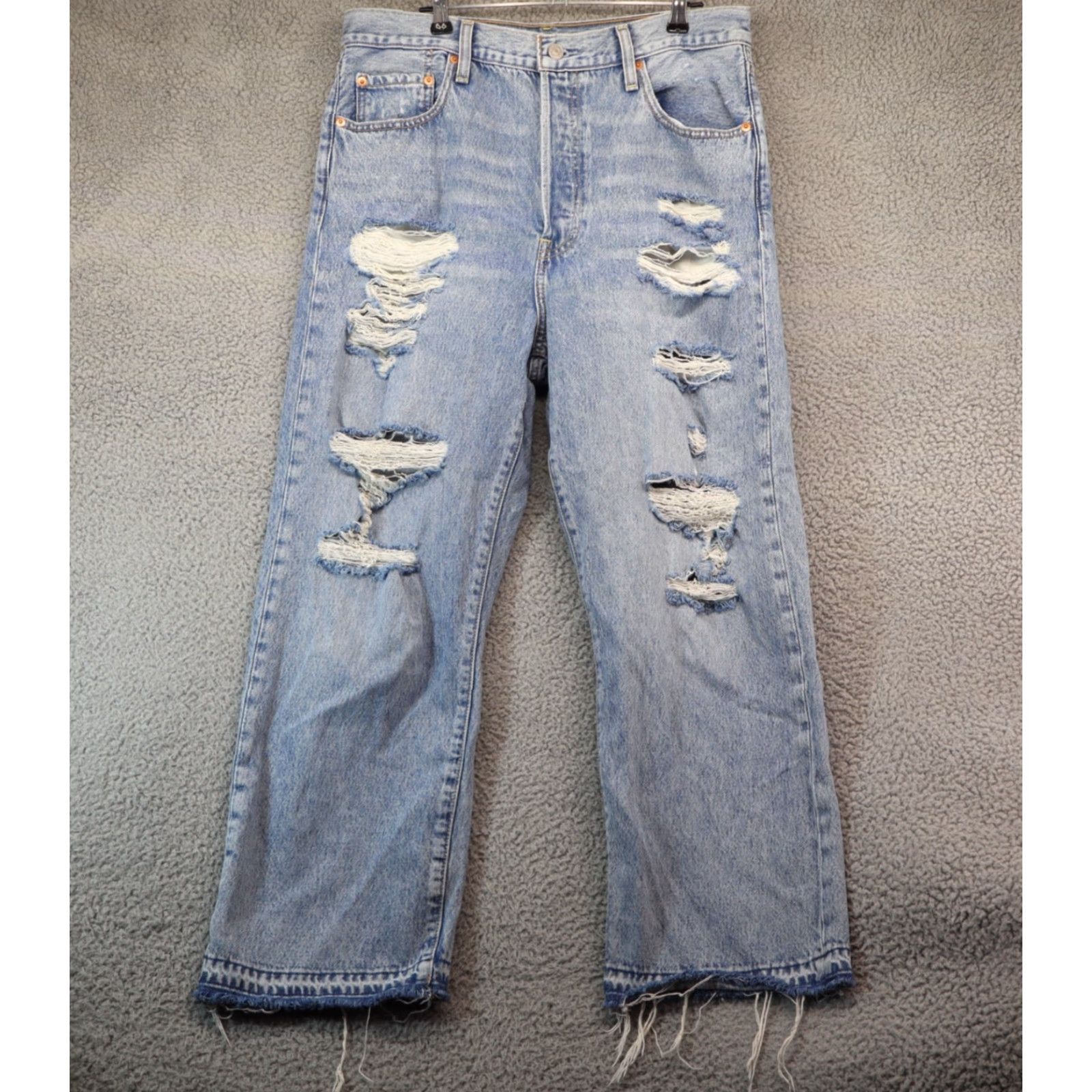 Levi's Levi's Premium Ribcage Jeans Women 32x27 Ankle Straight Distressed Button Denim Blue Medium 5-Pocket Regular Classic Washed Size 24" / US 00 / IT 34 - 2 Thumbnail